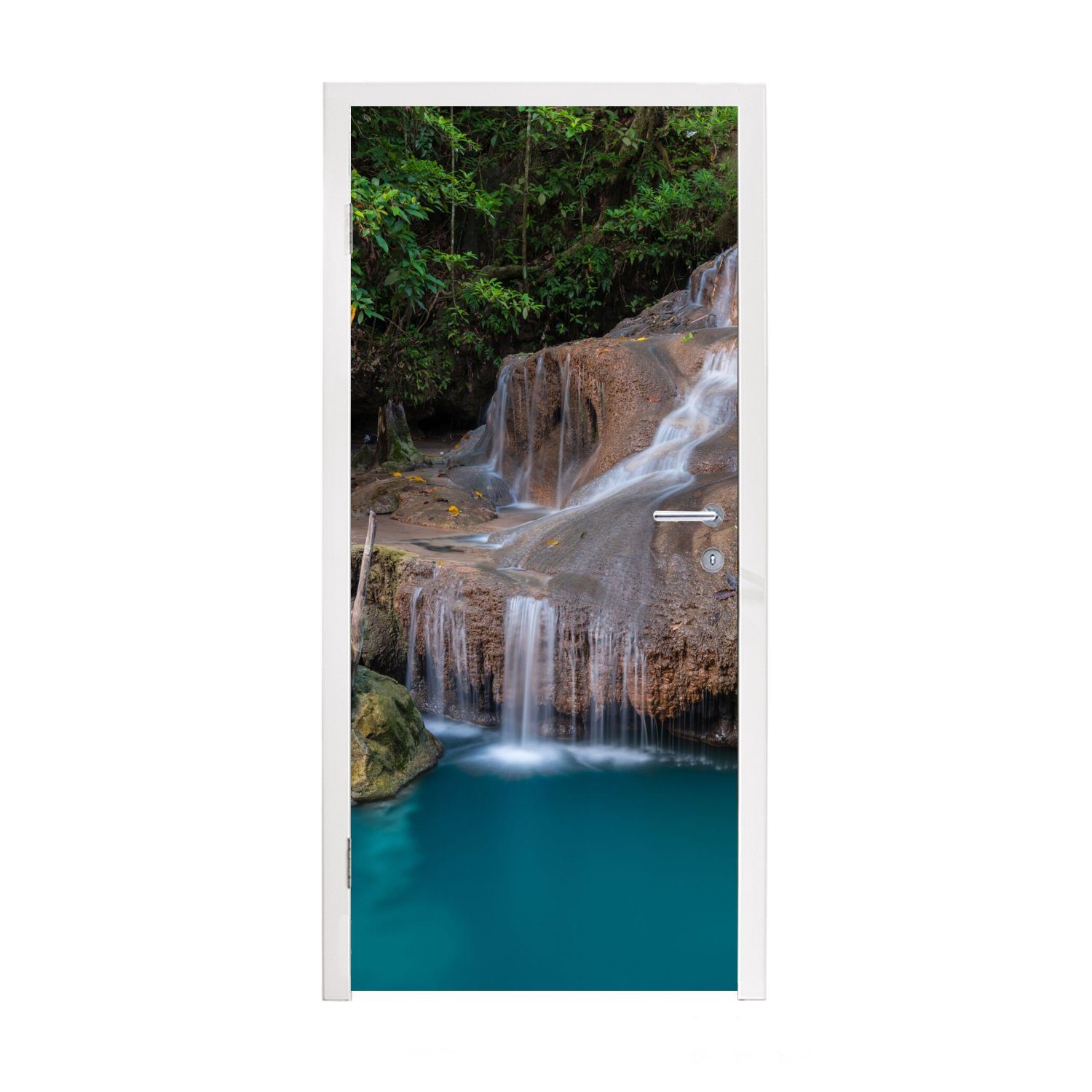 MuchoWow Türtapete Wasserfall - Felsen - Landschaft, Matt, bedruckt, (1 St), Fototapete für Tür, Türaufkleber, 75x205 cm
