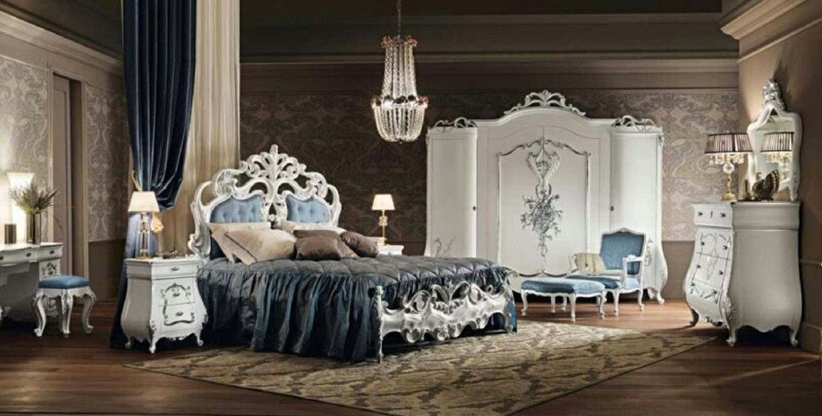 Casa Padrino Kleiderschrank Luxus Barock / - Schlafzimmerschrank Schlafzimmer Türen Qualität - mit - Made Weiß 4 Prunkvoller Massivholz - im Barock Möbel Italy Kleiderschrank in Barockstil Luxus Silber