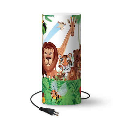 MuchoWow Nachttischlampe »Wilde Tiere - Dschungel - Löwe - Tiger - Mädchen - Kinder - Jungen«, Tischlampe Tischleuchte Kinderzimmer Büro Stehlampen Stehleuchte LED Leuchte LED-Lampe
