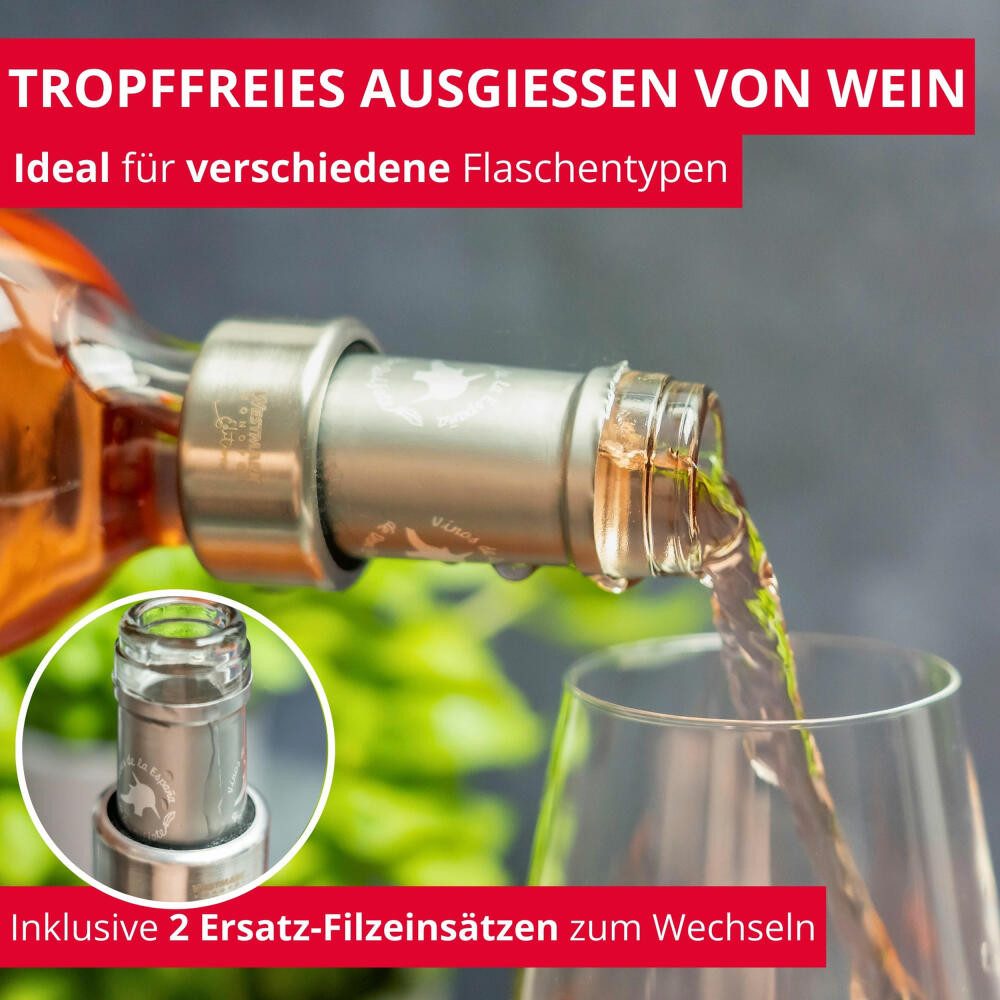 WESTMARK Flaschenverschluss 2 Tropfringe inkl. 2 Ersatzeinsätze, Monopol Edition, rostfrei, platzsparend, BPA-frei