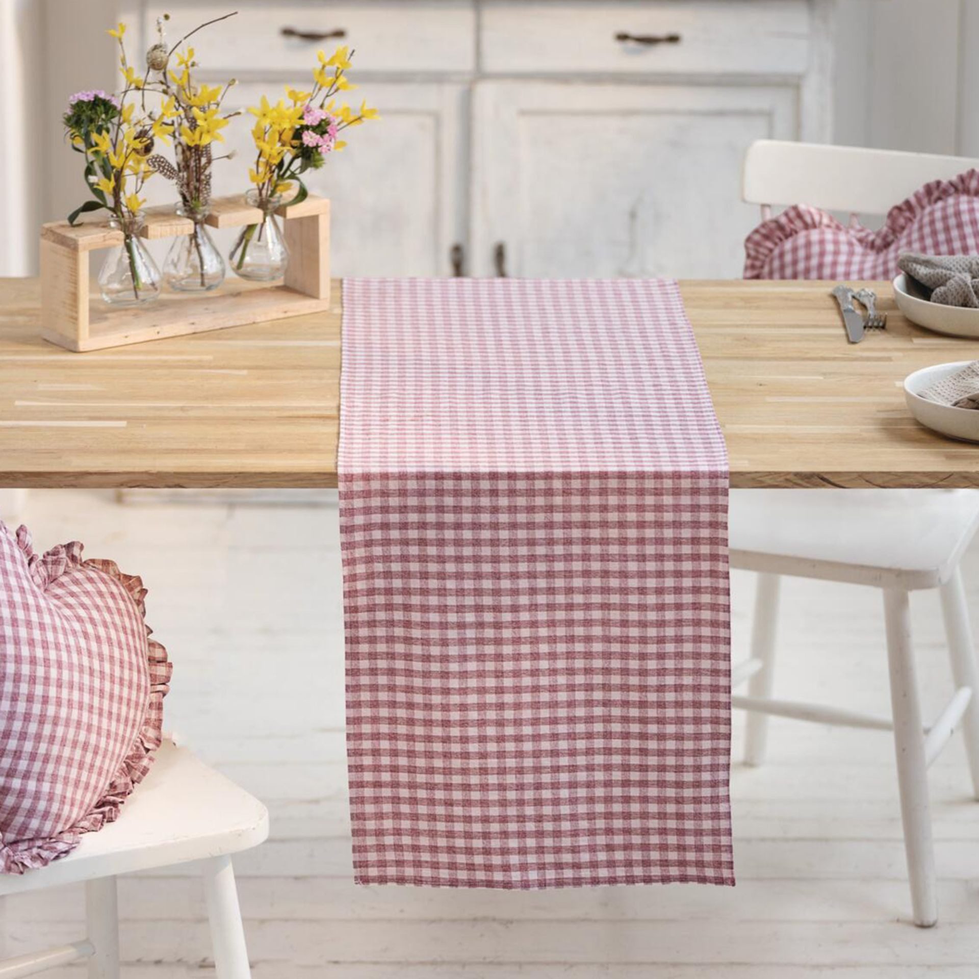 Home-trends24.de Tischläufer Karo Tischläufer Tischdecke Vintage Tisch Deko rot weiß 40x140 cm (1-tlg)