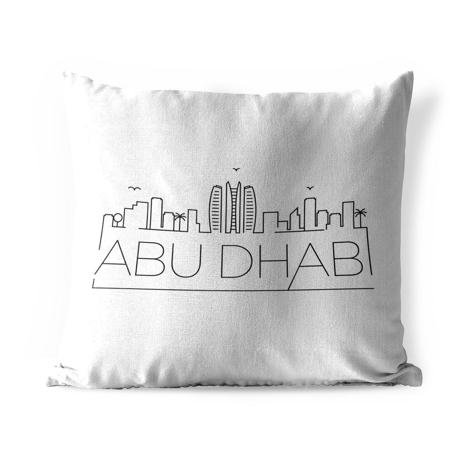 MuchoWow Dekokissen Skyline "Abu Dhabi" schwarz auf weiß, Kissenbezüge, Kissenhülle, Dekokissen, Dekokissenbezug, Outdoor