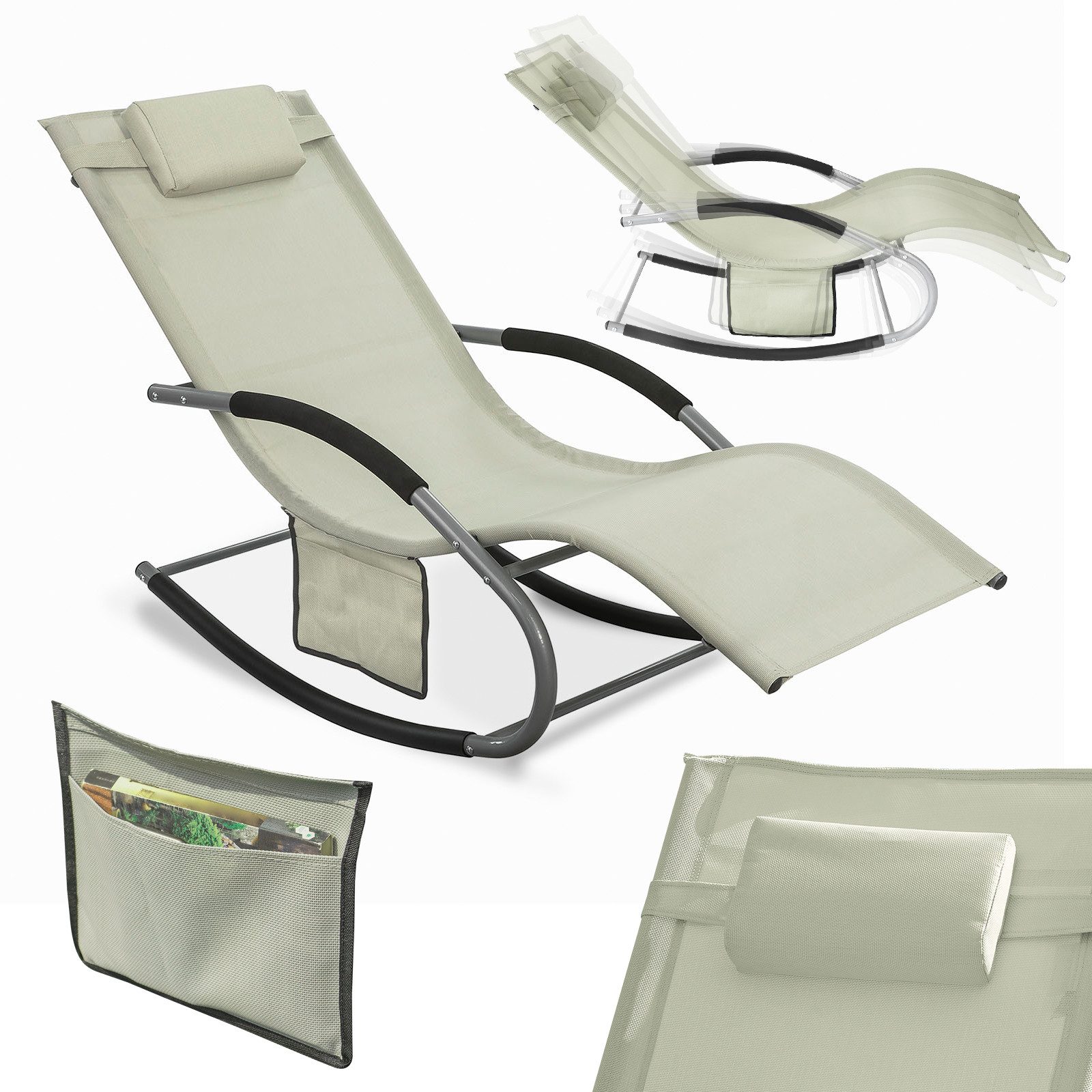 SoBuy Sonnenliege mit Tasche Garten Metall Kunstfasergewebe Beige OGS28-MI günstig online kaufen