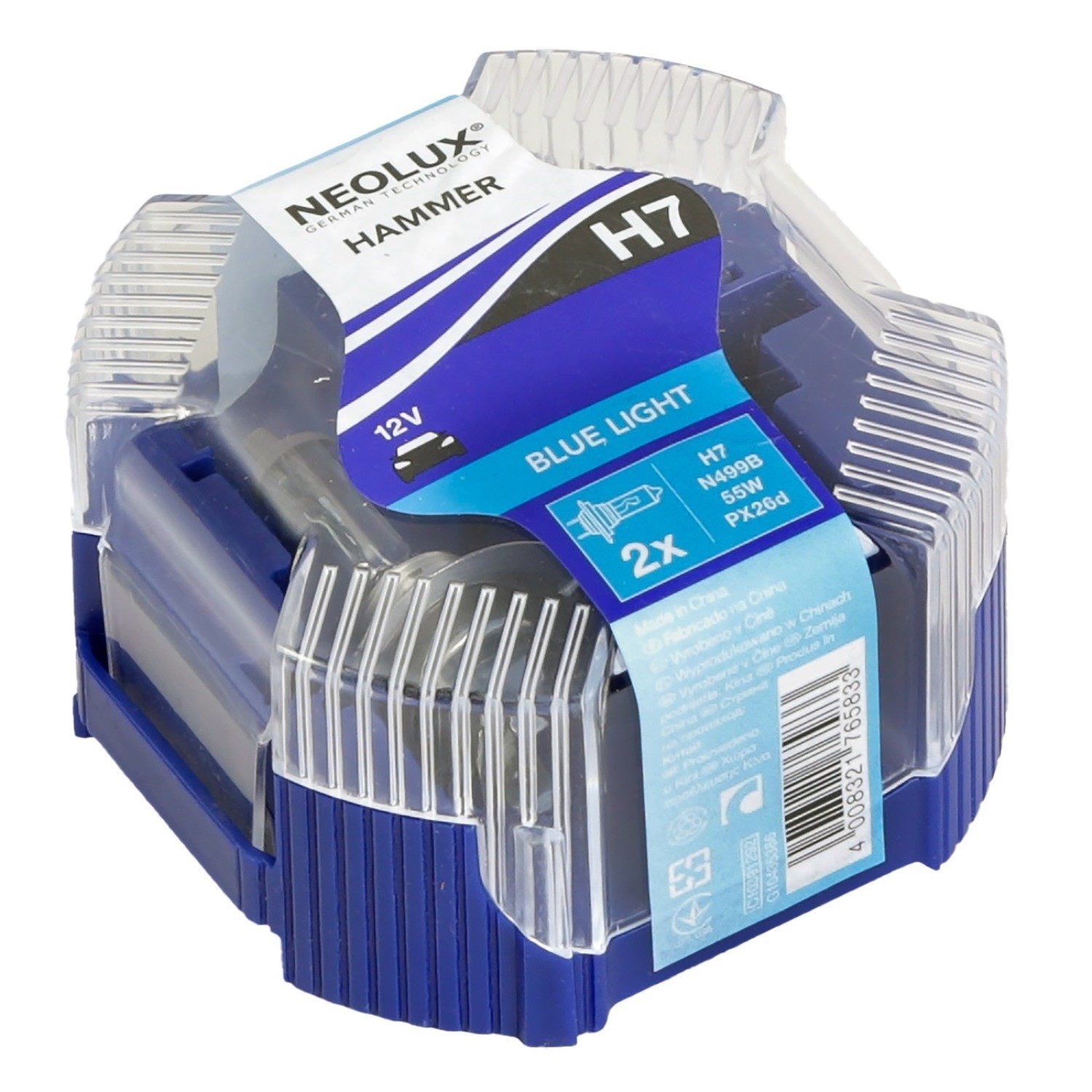 Osram KFZ-Ersatzleuchte 2x HAMMER H7 12V 55W Halogen Leuchtmittel, H7, 2 St., PX26d Xenon Blue Look Effekt Halogen-Birnen Ersatz Glühlampe Set Box