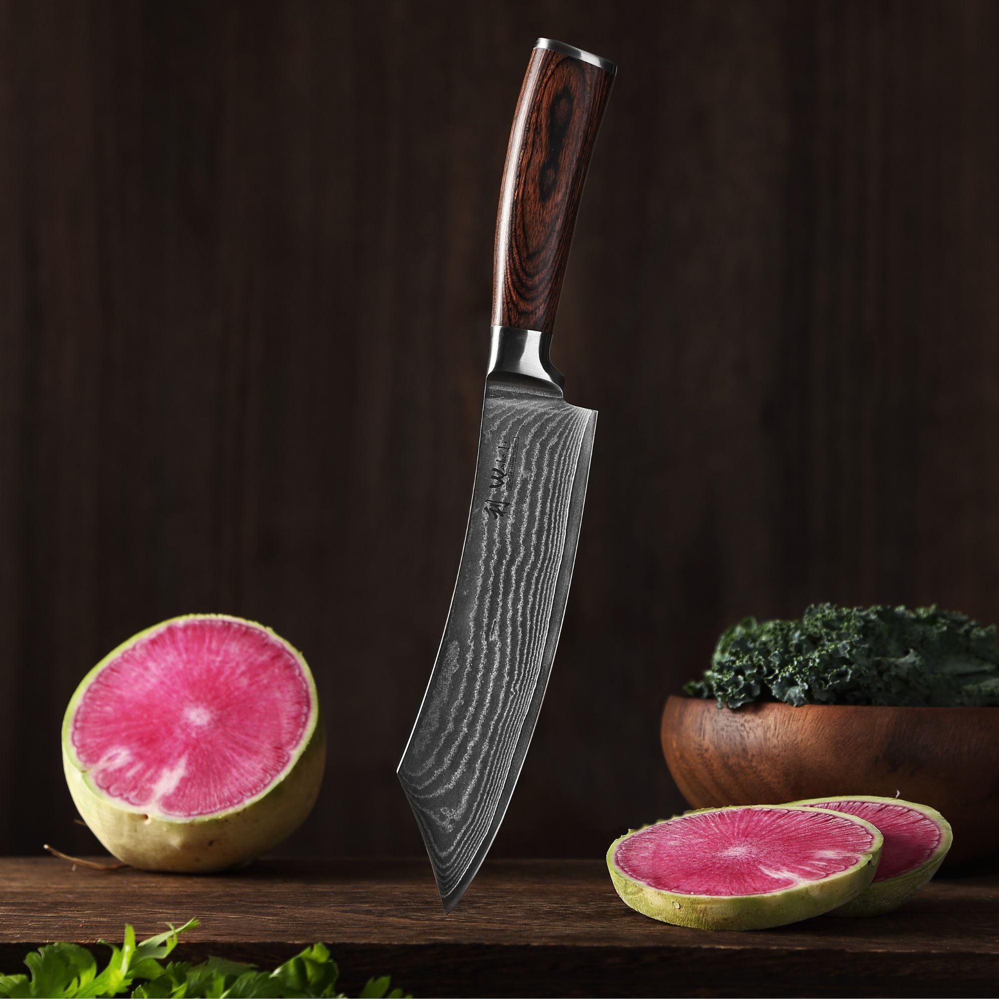 Wakoli Damastmesser Edib BBQ- & Blockmesser Kochmesser 20cm Klinge Pakkaholzgriff, Küchenmesser aus 67 Lagen Damaststahl mit VG10 Kern inkl. Geschenkbox – Bild 3 von 5