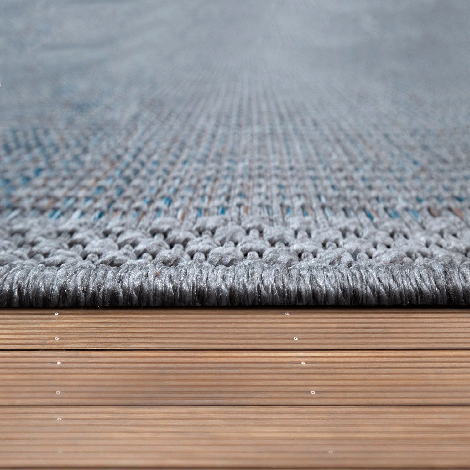Teppich Quebec 135, Outdoor meliert, Höhe: und Paco geeignet Bordüre, rechteckig, mm, Home, In- Flachgewebe, 4 mit blau
