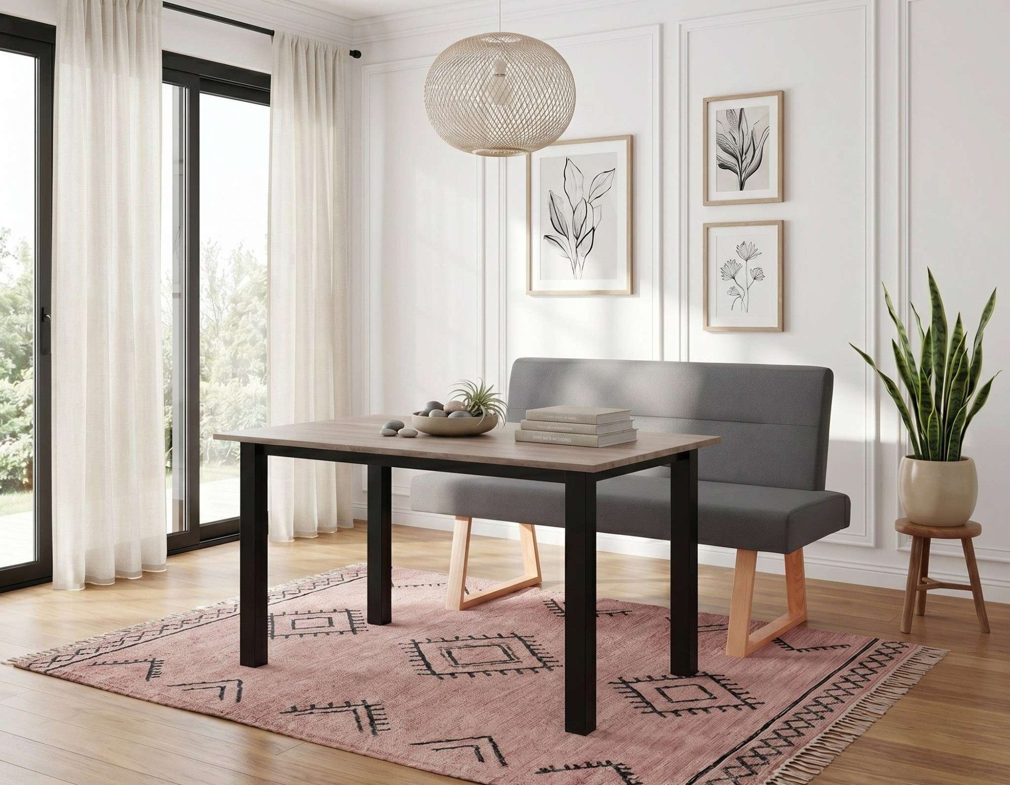 OTTO home Essbank, Beine aus massiver Eiche, pflegeleichtem Webstoff Bezug, Breite 140 cm