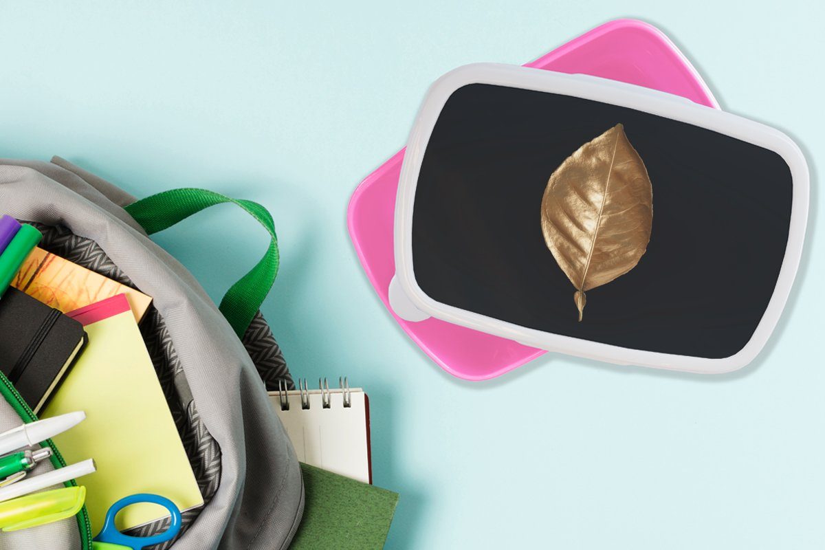 Kunststoff, Gold - Snackbox, für Schwarz, - Mädchen, Kinder, Pflanzen Erwachsene, - MuchoWow rosa Lunchbox (2-tlg), Brotbox - Chic Brotdose Kunststoff Blätter
