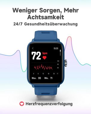 BIGGERFIVE Smartwatch (1,5 Zoll, Android iOS), Fitness Tracker Uhr Kinder 5ATM Wasserdicht Schlaf Monitor Wecker 3-14