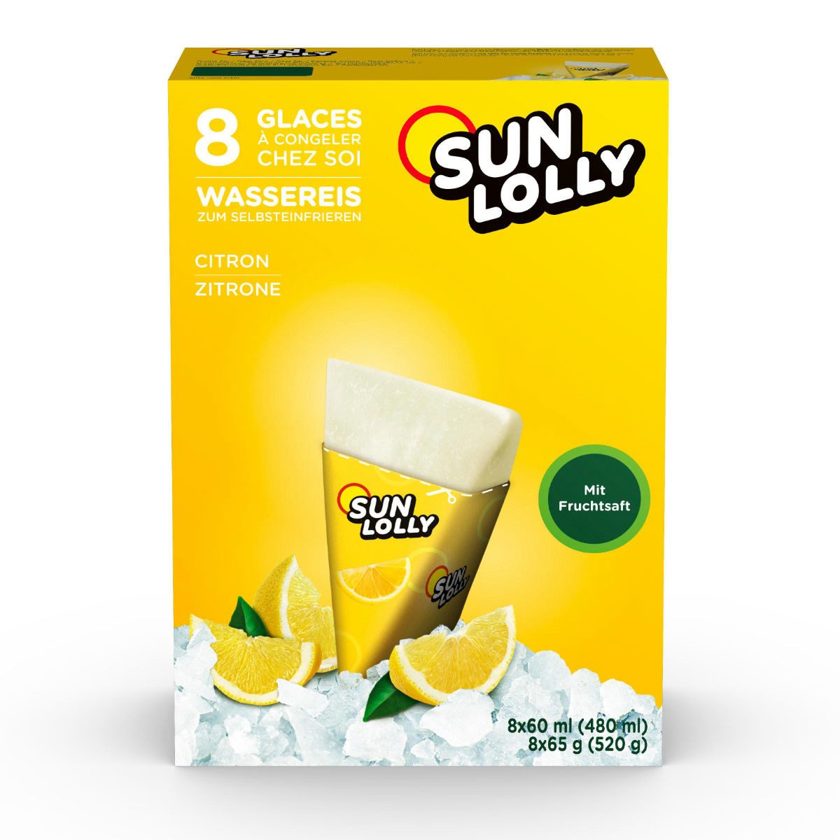 SUN LOLLY Süßigkeit, Sun Lolly Wassereis zum Selbsteinfrieren mit Zitronengeschmack 8er