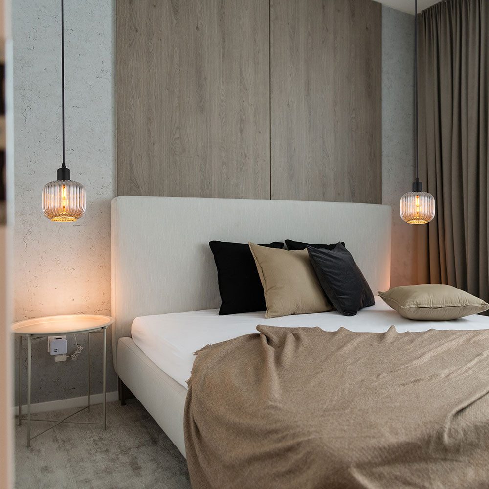 NOWA Hängeleuchte, Leuchtmittel nicht inklusive, Hängeleuchte Pendelleuchte Esszimmerlampe Rauchglas schwarz Retro E14