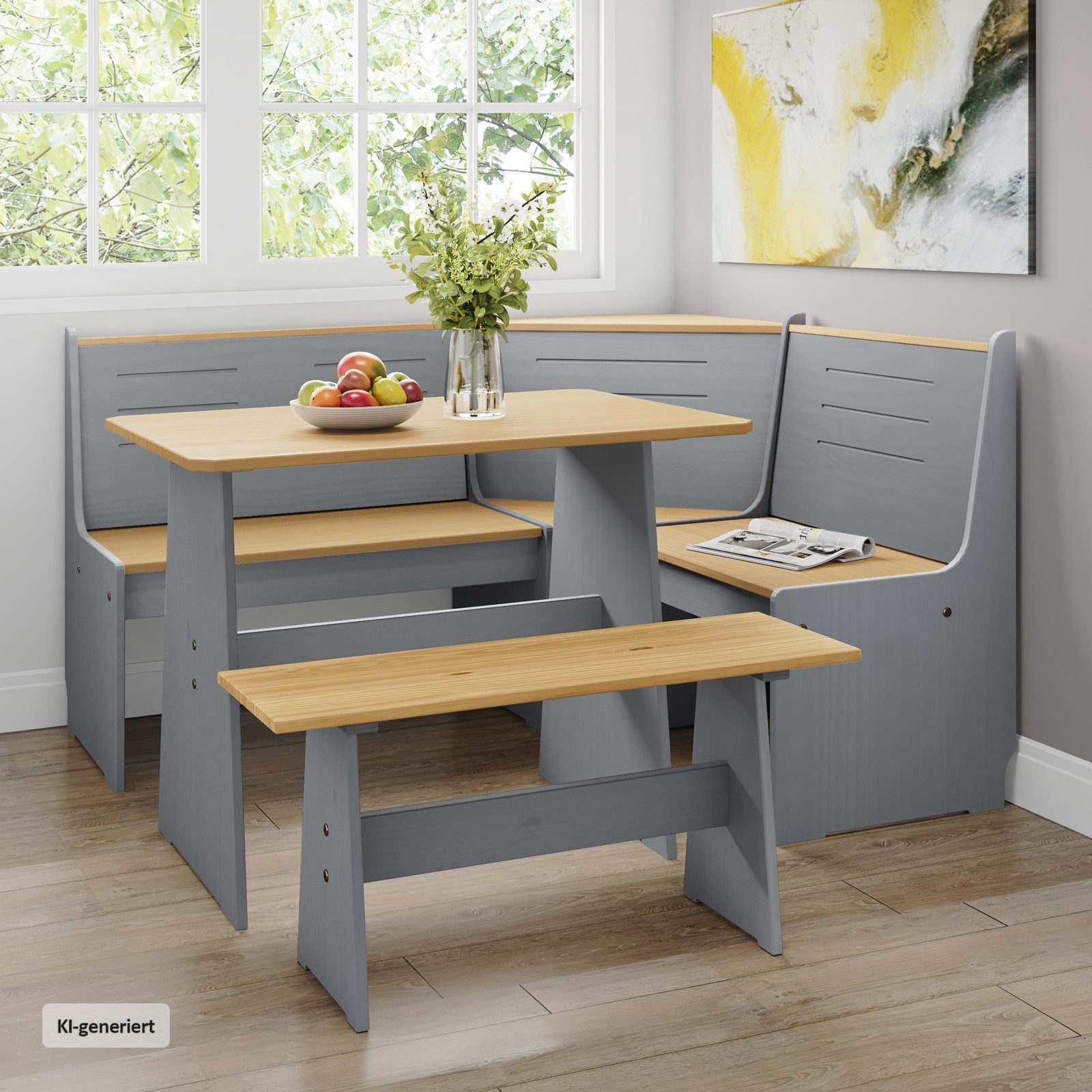 HTI-Living Eckbank Eckbankgruppe Marija (Set, 3-St., 1 Esstisch, 1 Eckbank mit Rücklehne, 1 Sitzbank), Esstisch Eck- und Sitzbank Landhausstil