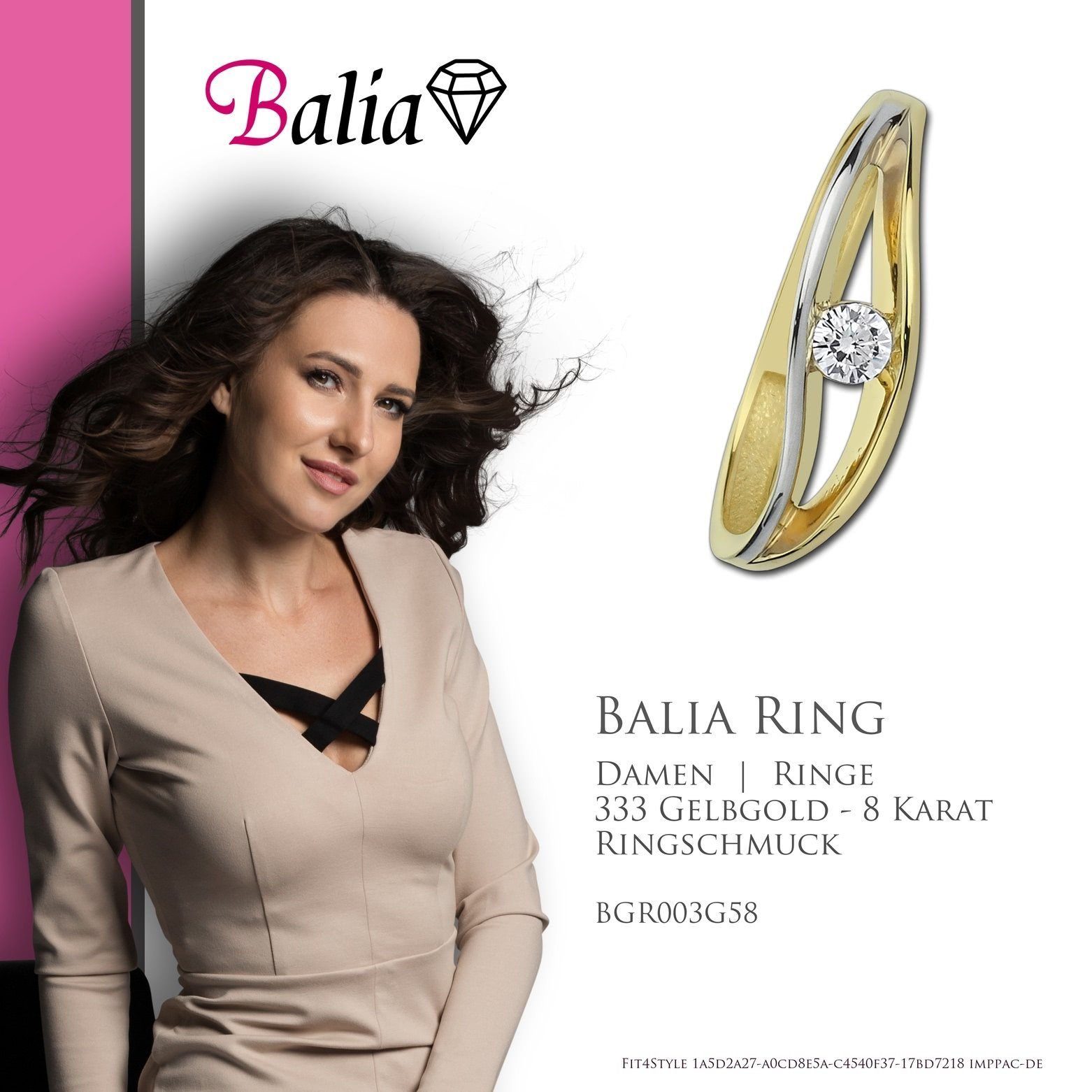 Ring Gelbgold (Fingerring), aus Balia Farbe: 8 Ring gold Balia Gr.58 - Damen 8Karat Gelbgold Goldring Karat, geschwungen weiß, Damen 333