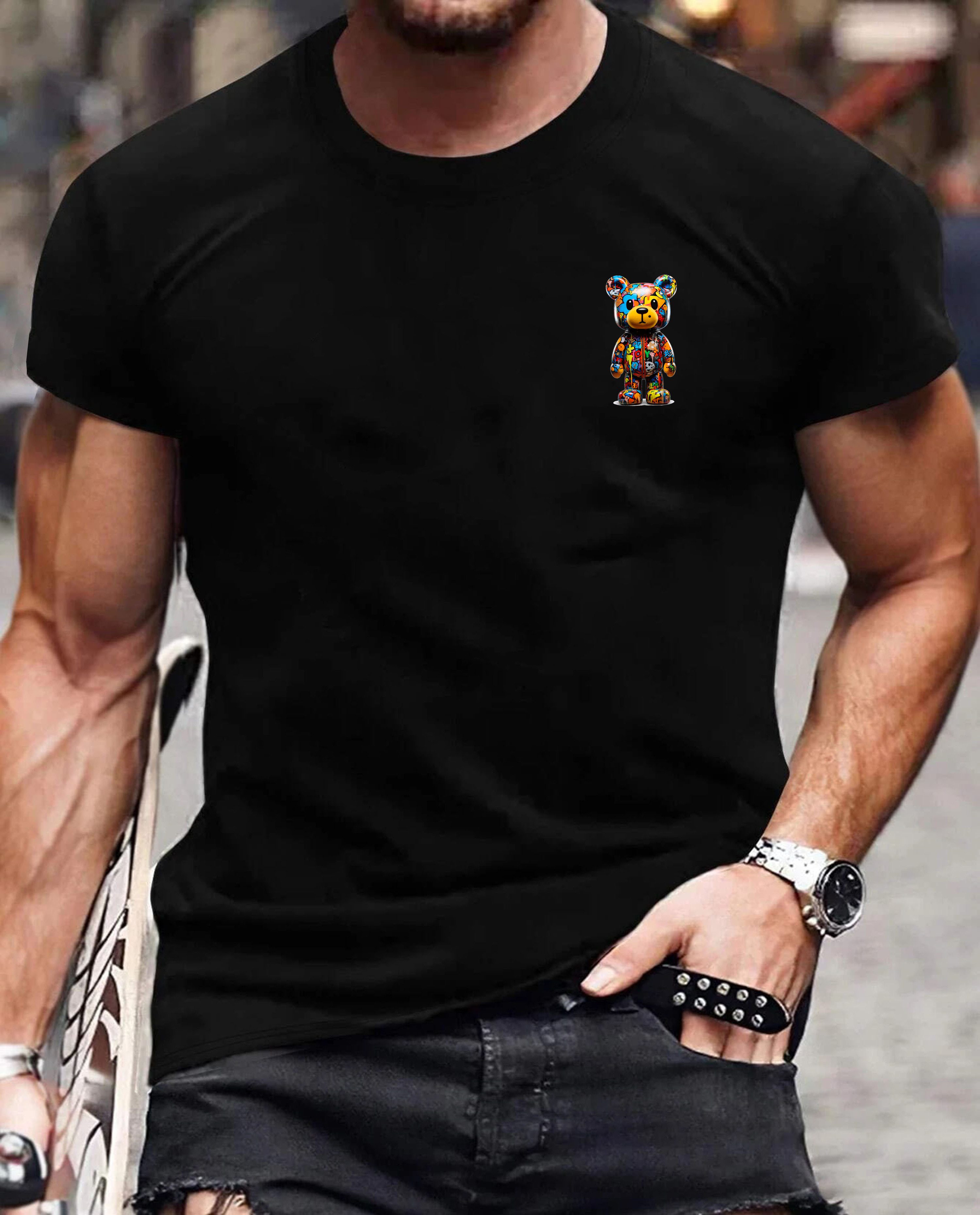 RMK T-Shirt Herren Shirt Rundhals Basic "Color Bär" aus Baumwolle