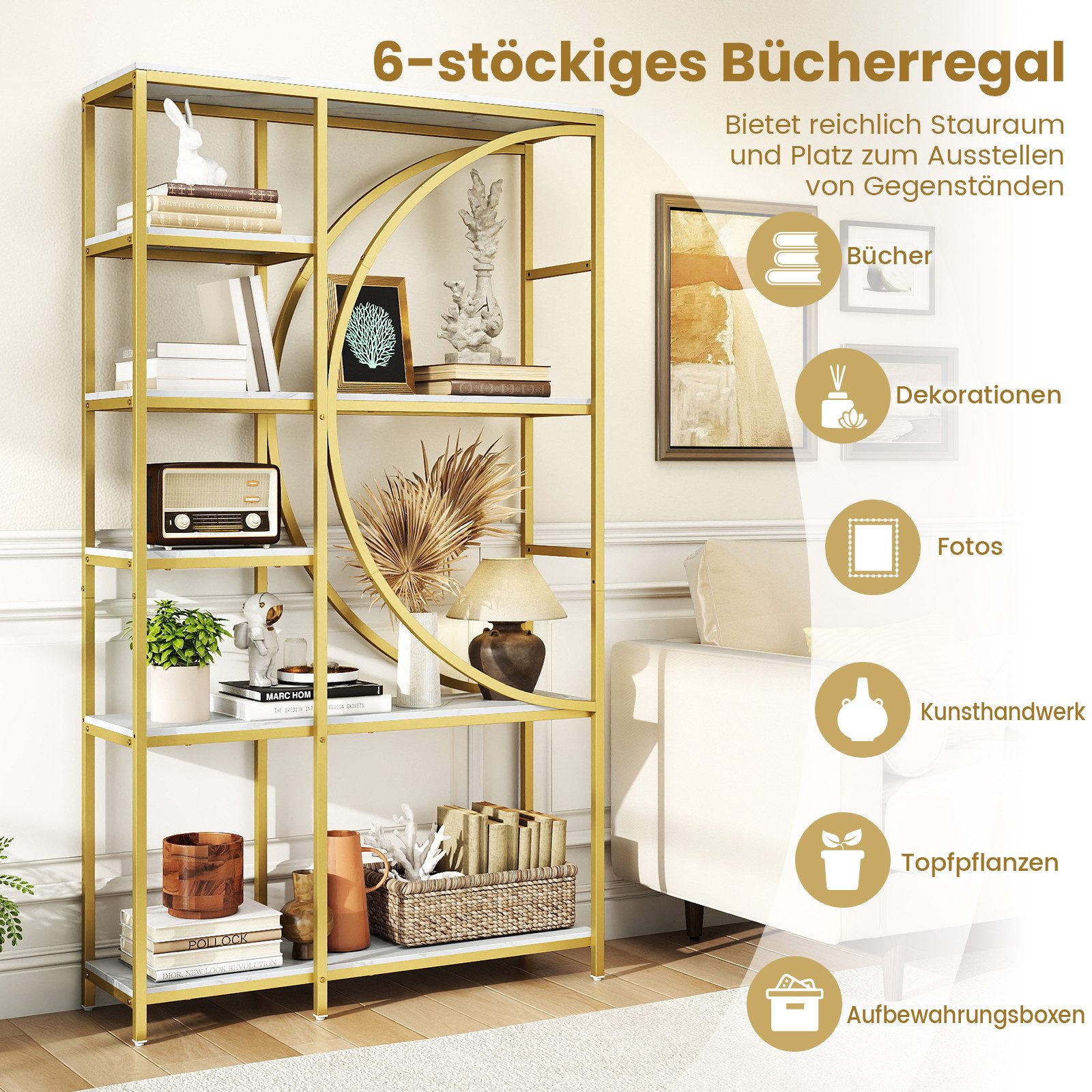 COSTWAY Bücherregal, 1-tlg., geometrisches Büroregal Metallrahmen 100 x 30 x 177 cm