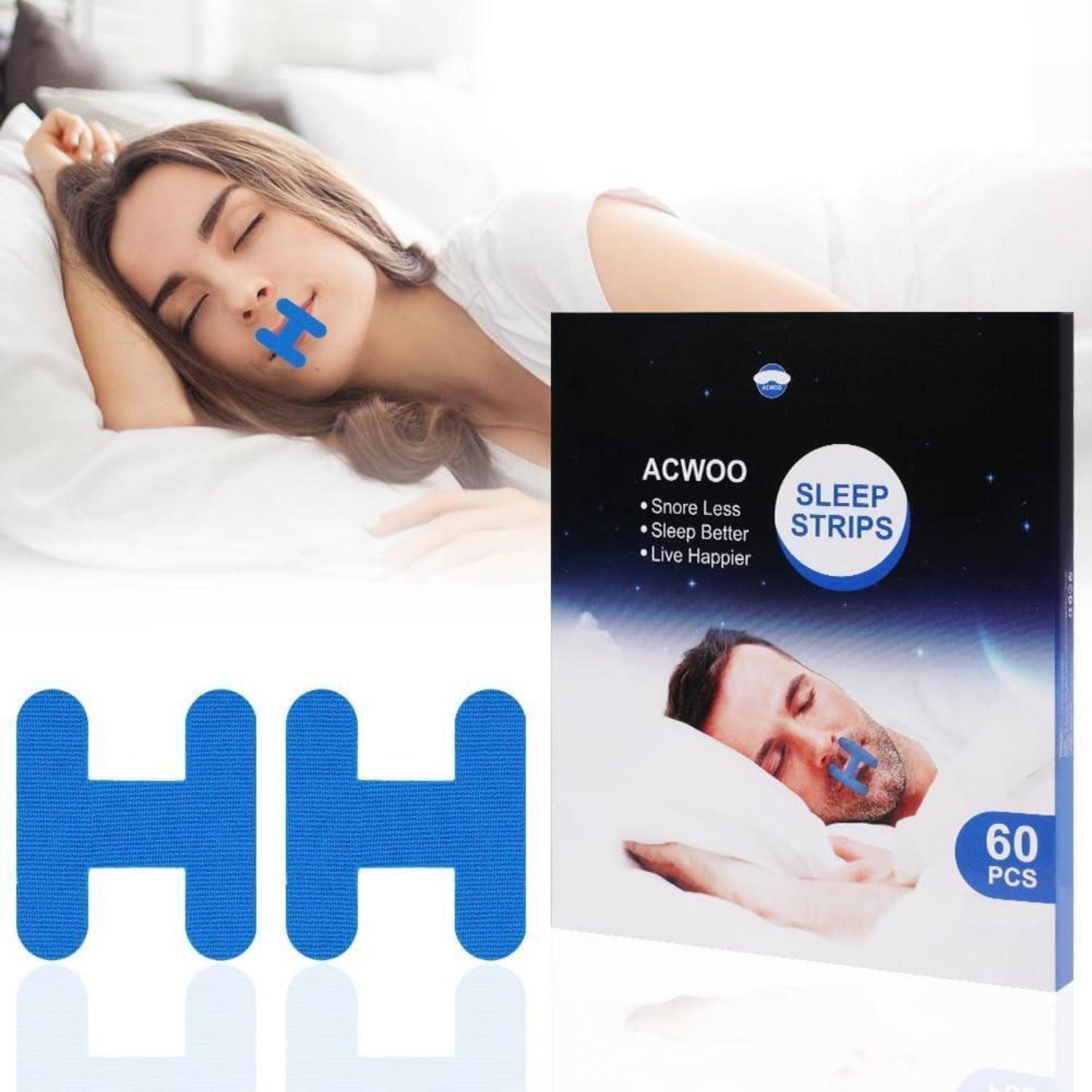 ACWOO Schnarchstopper Mund Tape gegen Schnarchen, 60er Pack, Nasenatmung fördern