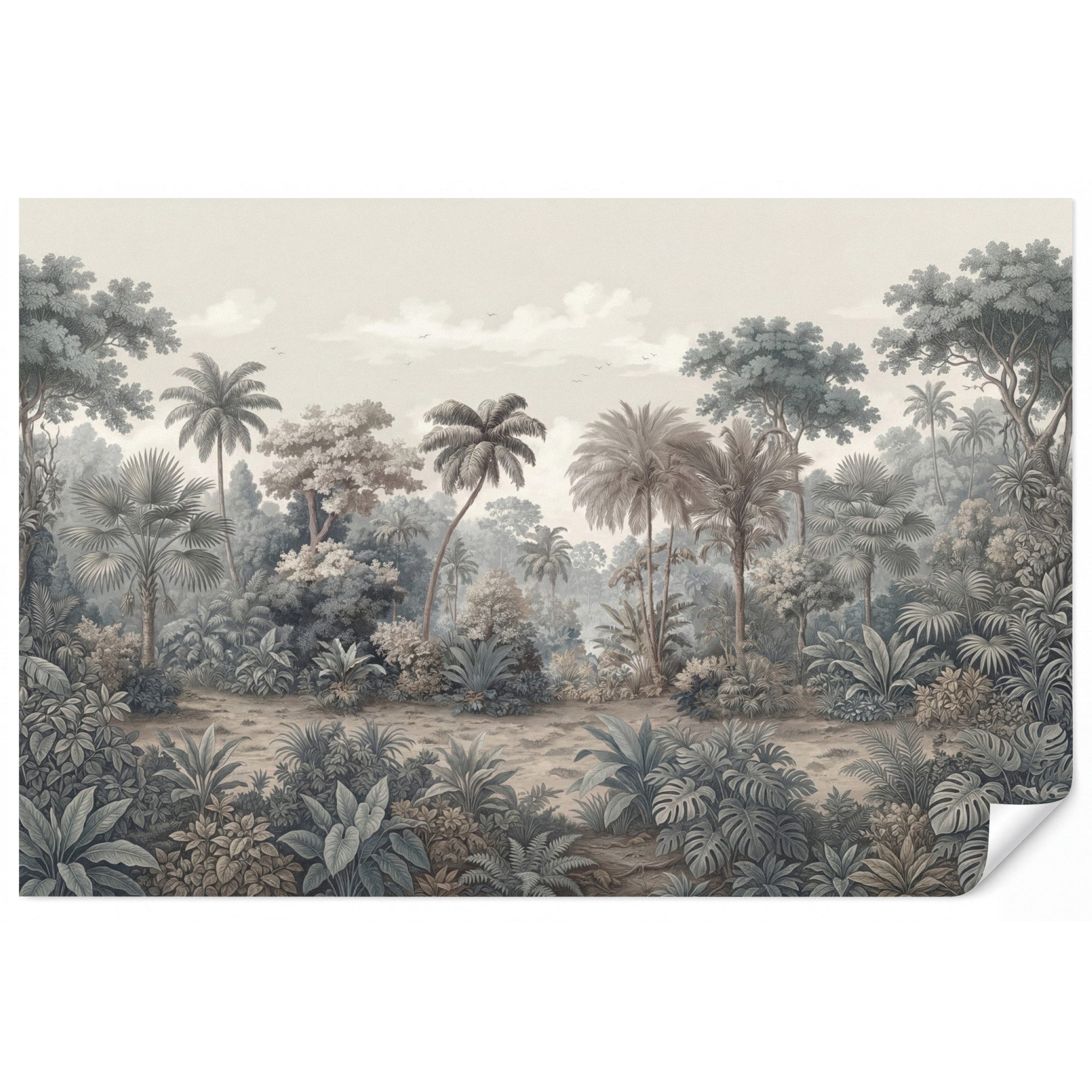 OnlyWow Fototapete Tropisch - Landschaft - Illustration, Matt, bedruckt, Wohnzimmer, Modern, Wanddekoration, Vliestapete 100x70cm