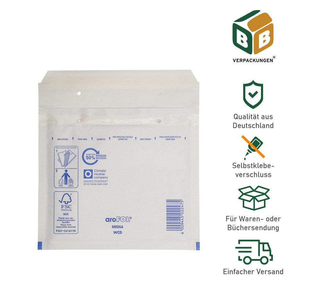 Thumbnail - BB-Verpackungen Versandtasche Luftpolsterversandtasche, 180 x 165 mm, Weiß