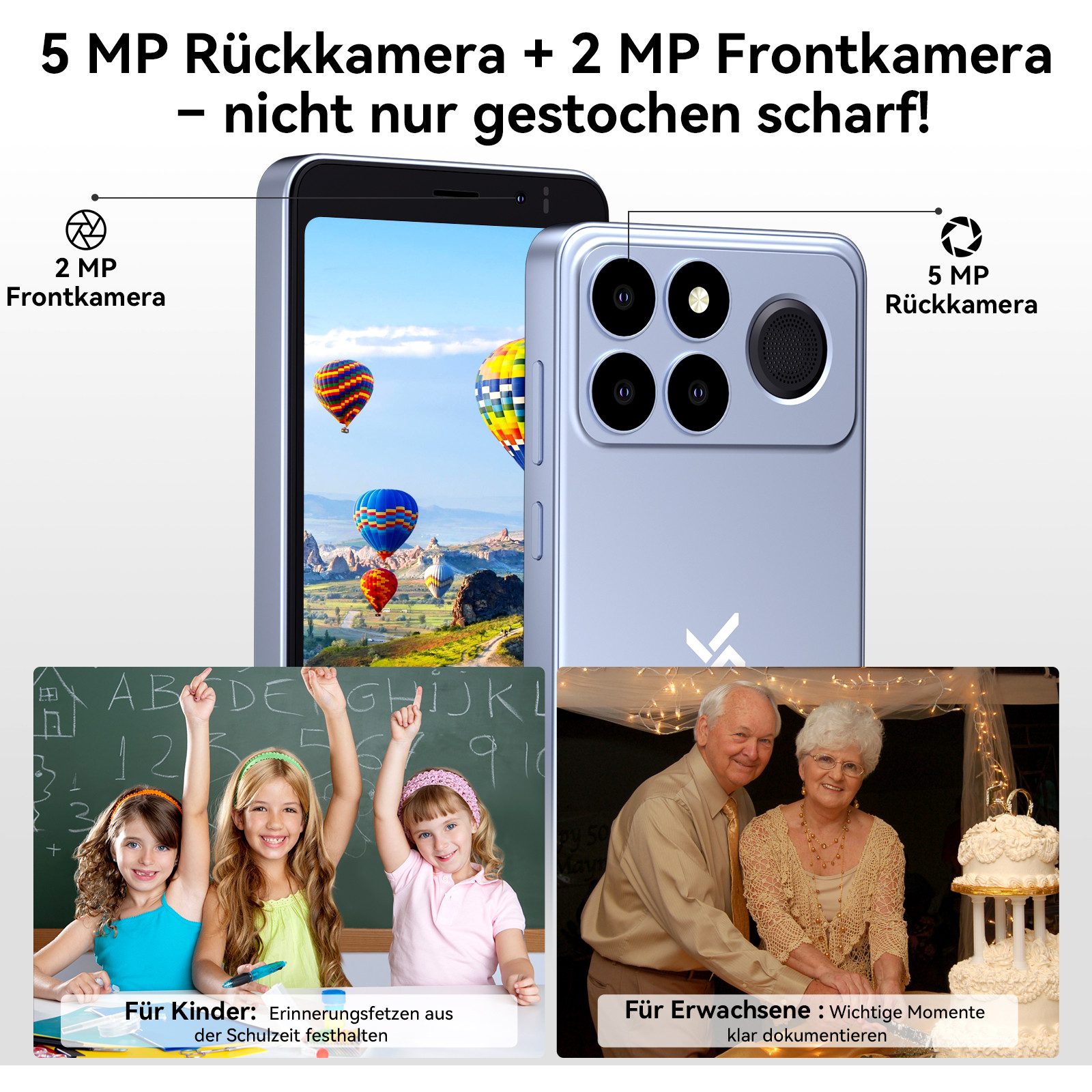 blackview NOTE 10 Kleinhandy Ohne Vertrag 5 Zoll, 9GB+32GB, Face ID Seniorenhandy (5 Zoll, 32 GB Speicherplatz, 4G Dual SIM, Face ID, Bluetooth, Augenschutz, Für Senioren und Kinder)