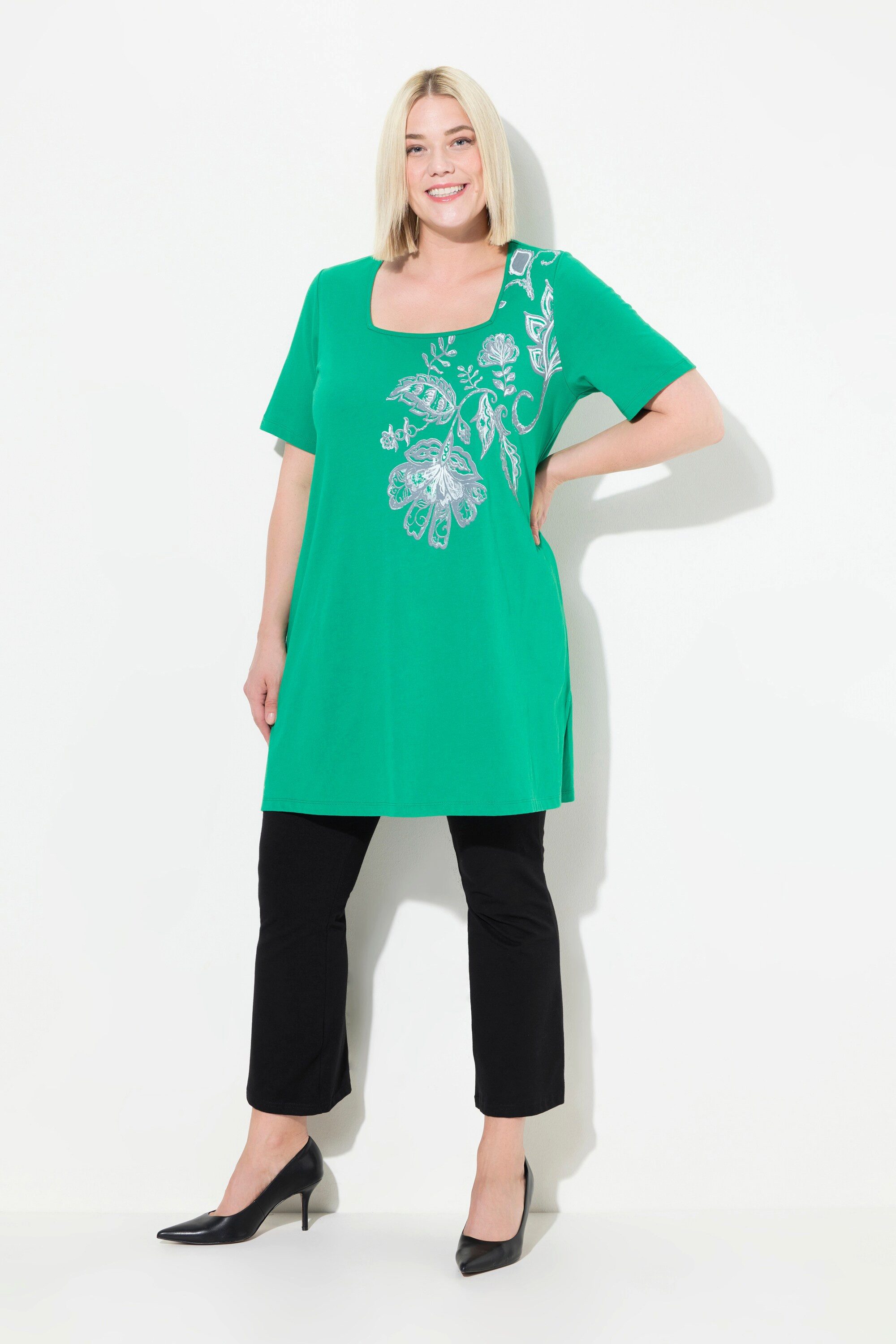 Ulla Popken Longshirt Longshirt A-Linie Blumendruck günstig online kaufen