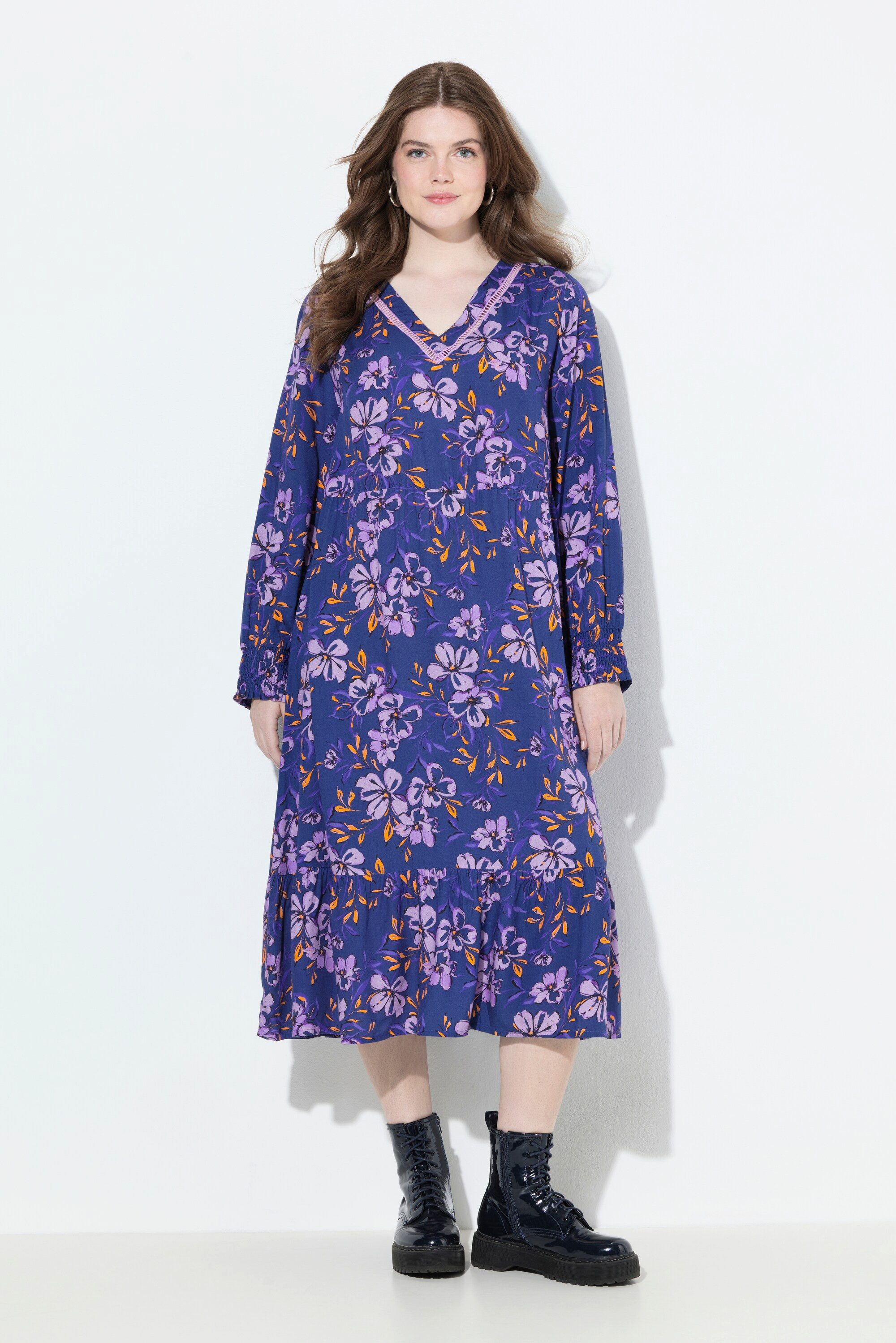 Ulla Popken Jerseykleid Midikleid Blüten A-Linie günstig online kaufen