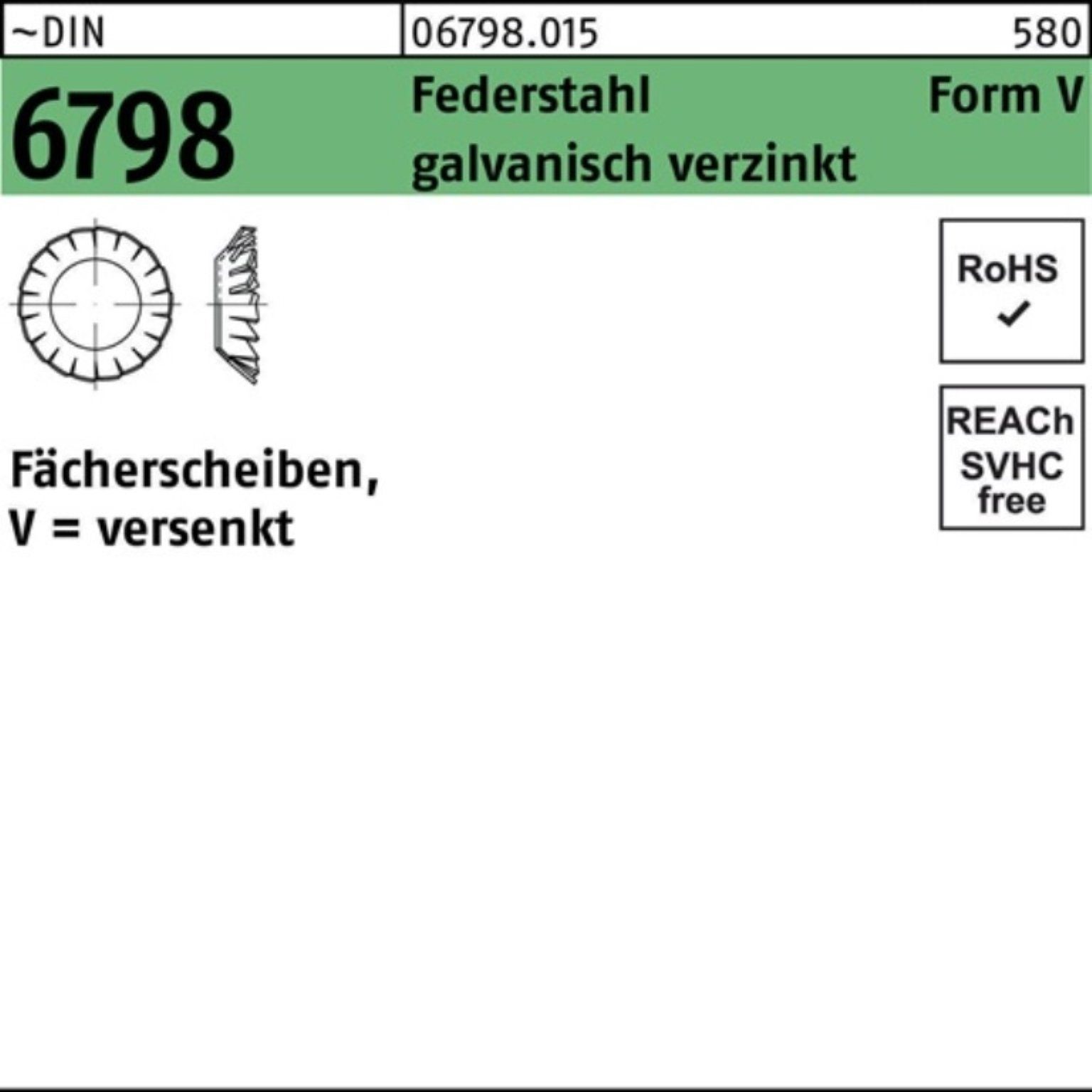 versenkt 250er Fächerscheibe 6798 FormV 4,3 gal DIN Reyher V Fächerscheibe Pack Federstahl