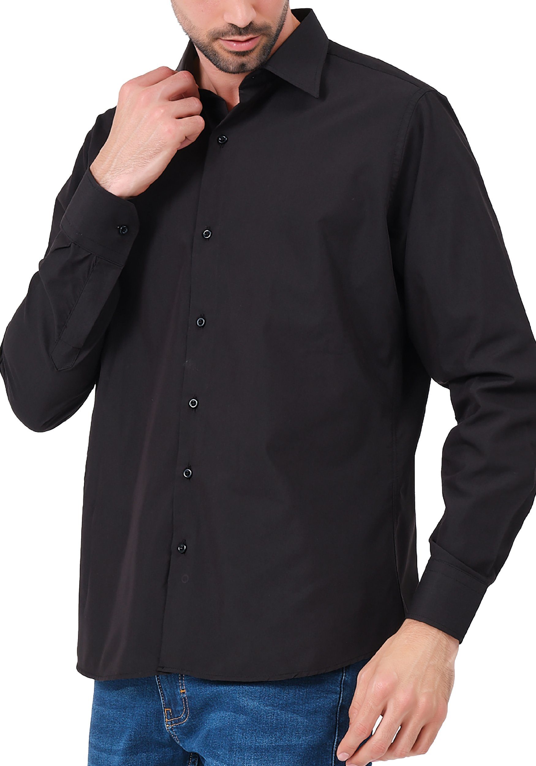JEEL Langarmhemd Herren Hemd Langarm (1-tlg) Slim Fit – Bild 3 von 5