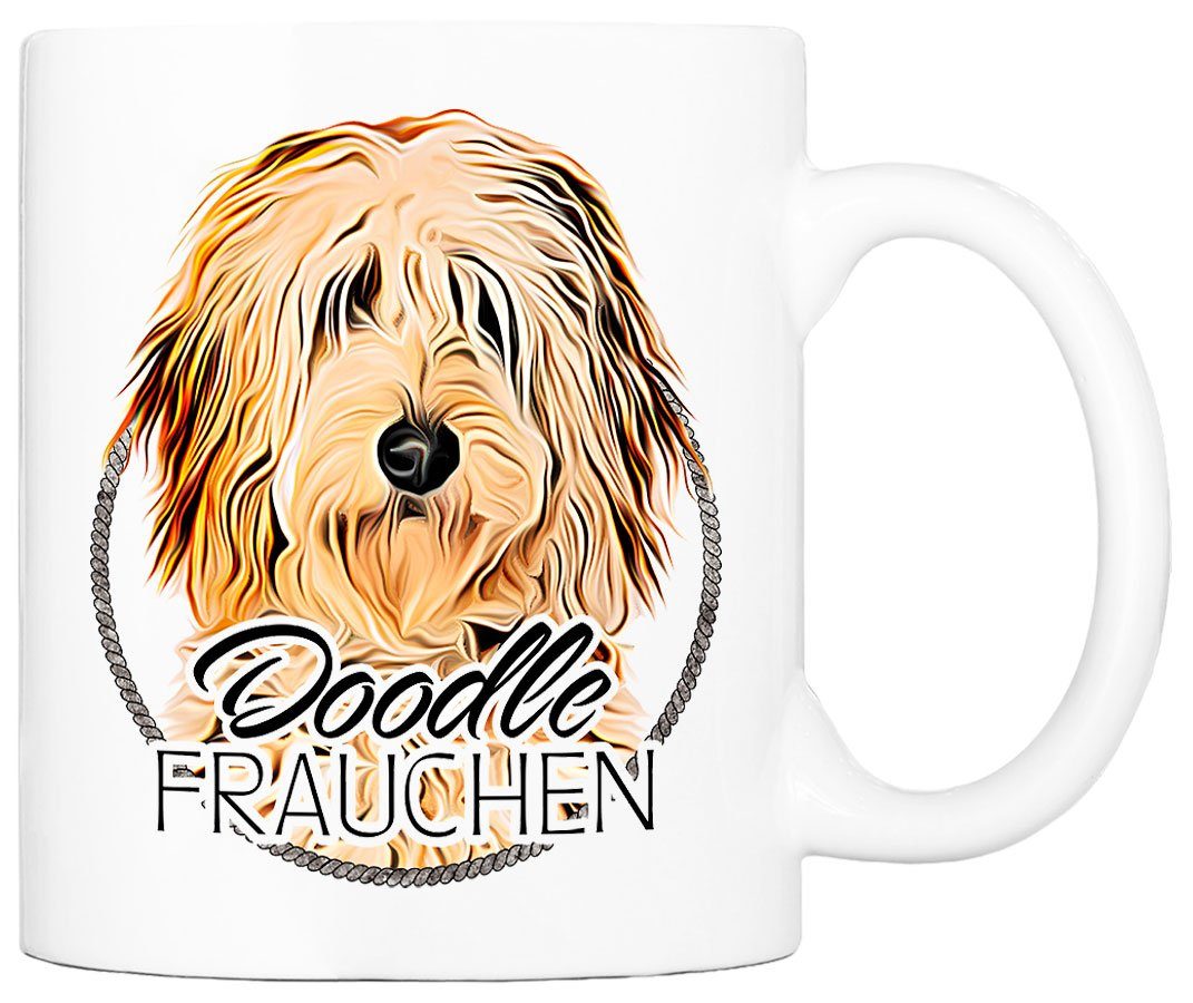 Cadouri Tasse DOODLE FRAUCHEN - Kaffeetasse für Hundefreunde, Keramik, mit Hunderasse, beidseitig bedruckt, handgefertigt, Geschenk, 330 ml