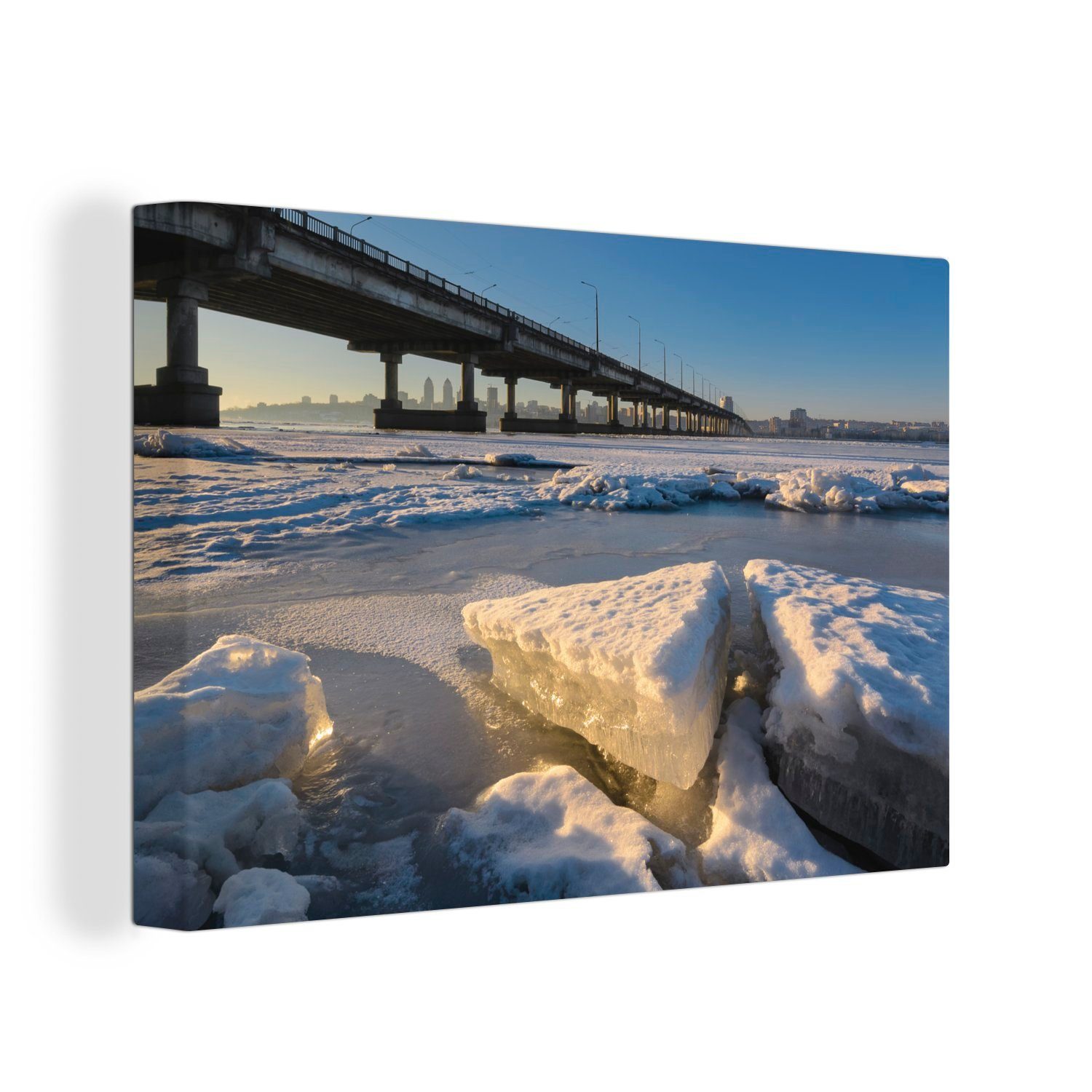 OneMillionCanvasses® Leinwandbild Ein zugefrorener Fluss des osteuropäischen Dnipro, (1 St), Wandbild Leinwandbilder, Aufhängefertig, Wanddeko, 30x20 cm