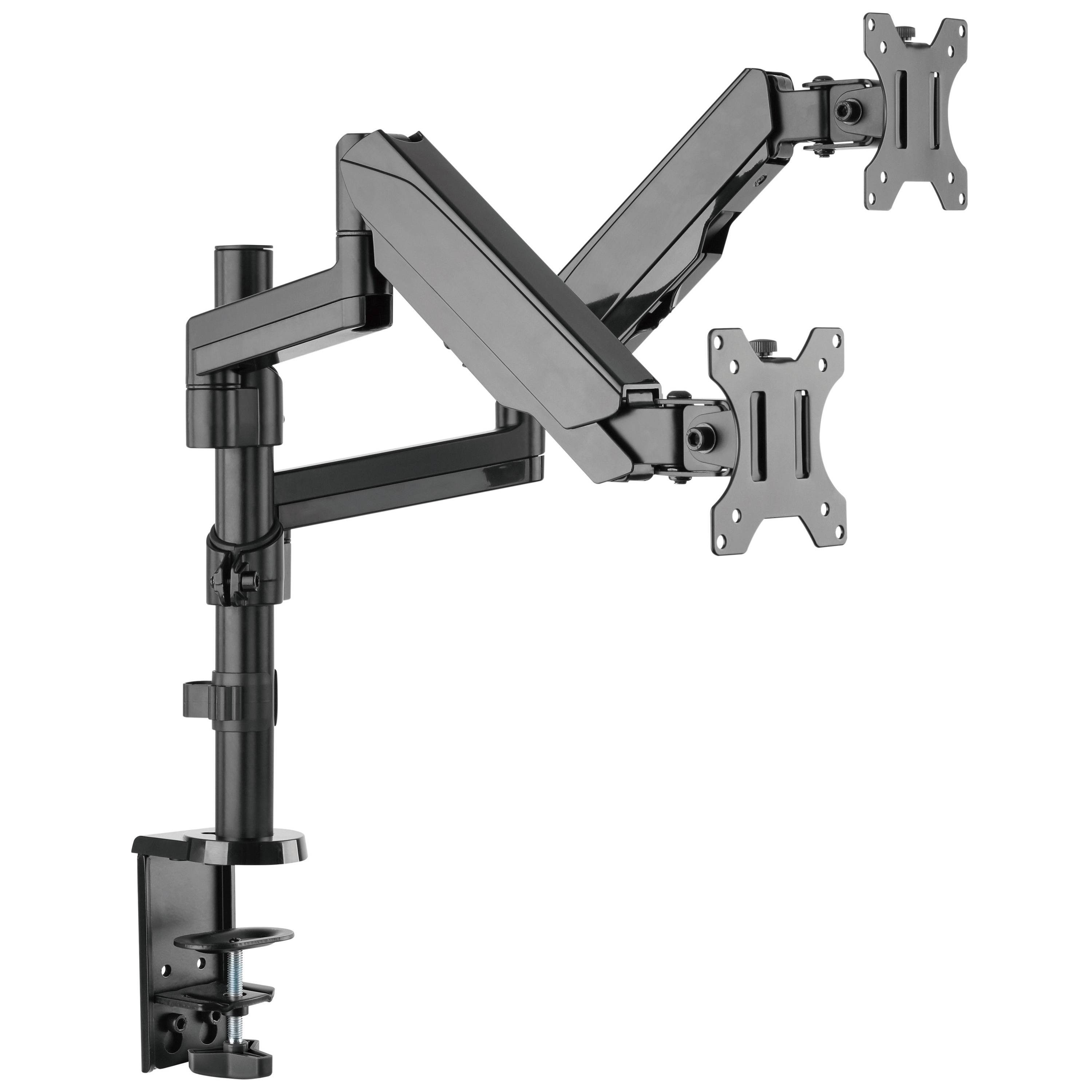 RICOO Monitor-Halterung Monitor Tischhalterung mit Gasdruckfeder für 2 Bildschirme TS9611, (bis 32 Zoll, VESA 75x75 und 100x100, 1-tlg., min. 1 Kg - max. 8 Kg, von 43-81 cm (17"-32) Bildschirm-Diagonale, neigbar +/-35°, schwenkbar +/-90° Dual Monitorständer)