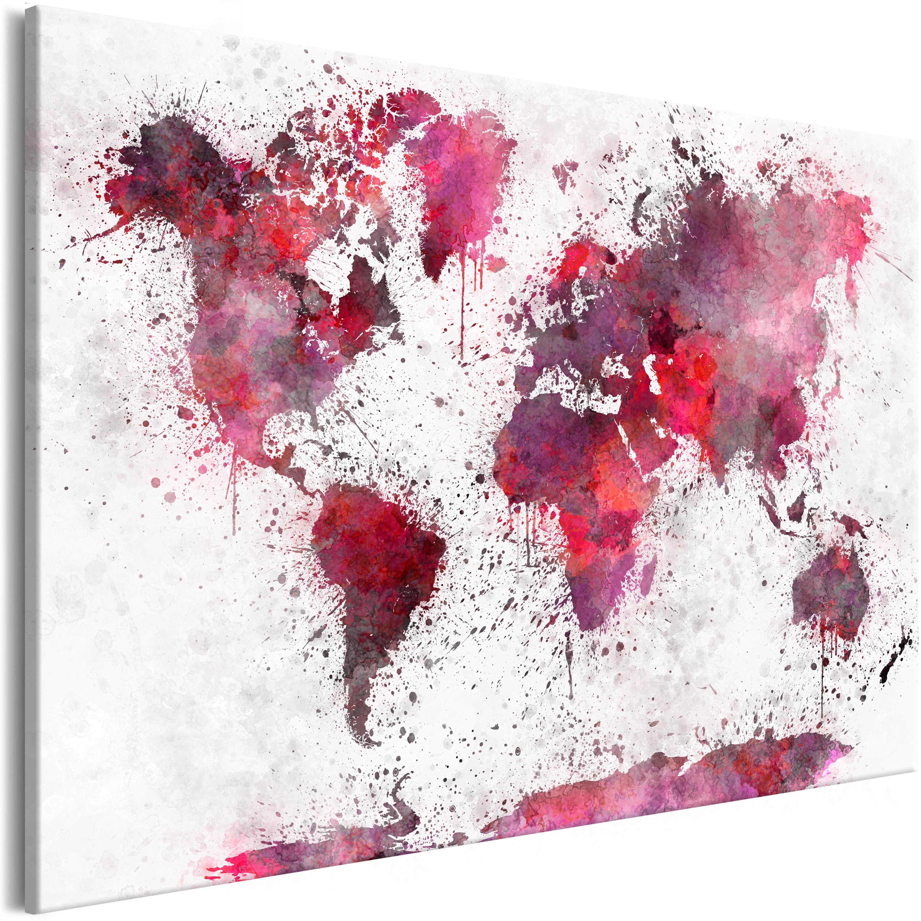 Artgeist Wandbild World Map: Red Watercolors (1 Part) Wide