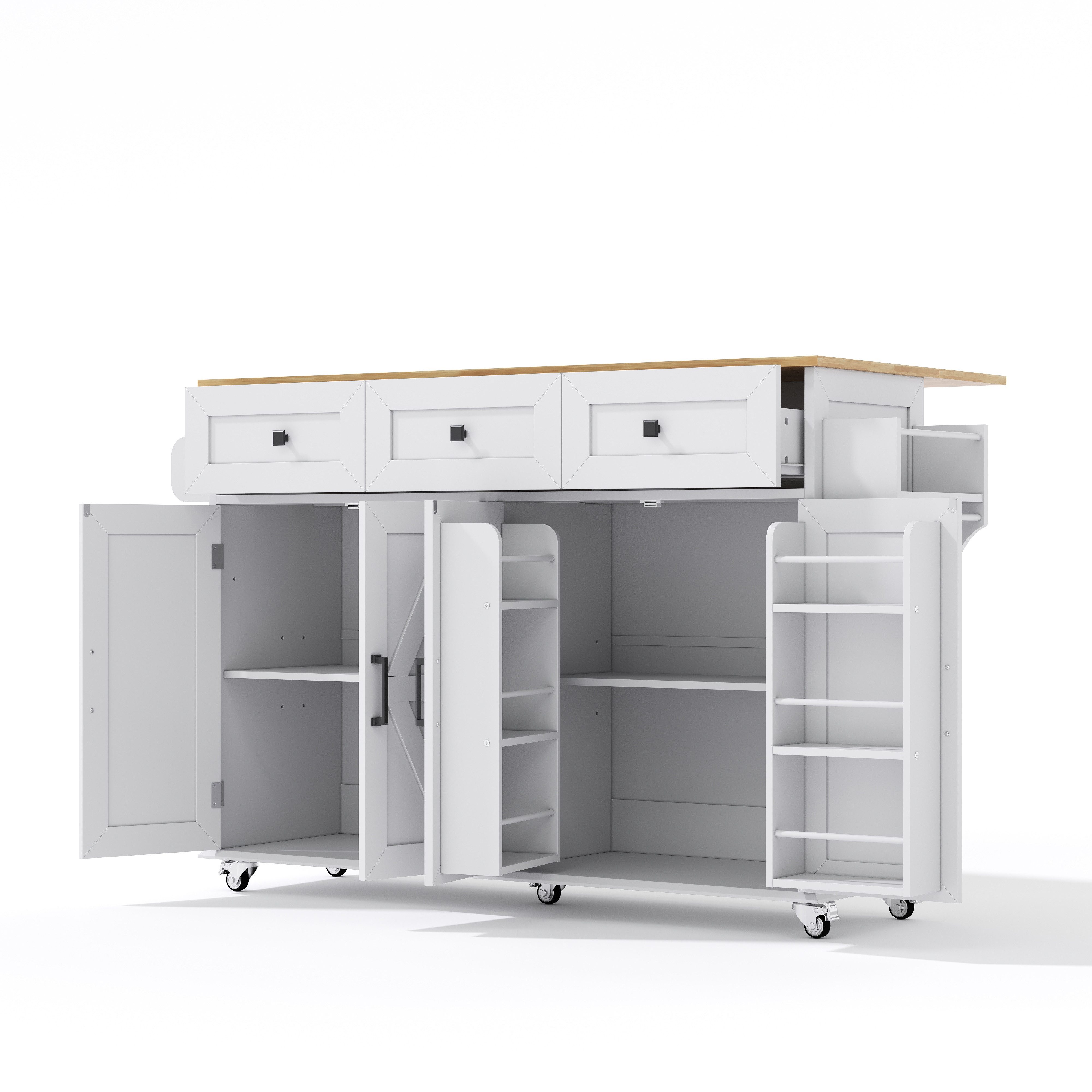 Flieks Küchenwagen mit erweiterbarer Arbeitsplatte, Rollen und verstellbarer Ablagen, (1 St), Kücheninsel Buffetschrank Servierwagen mit Schubladen & Türregalen – Bild 5 von 5