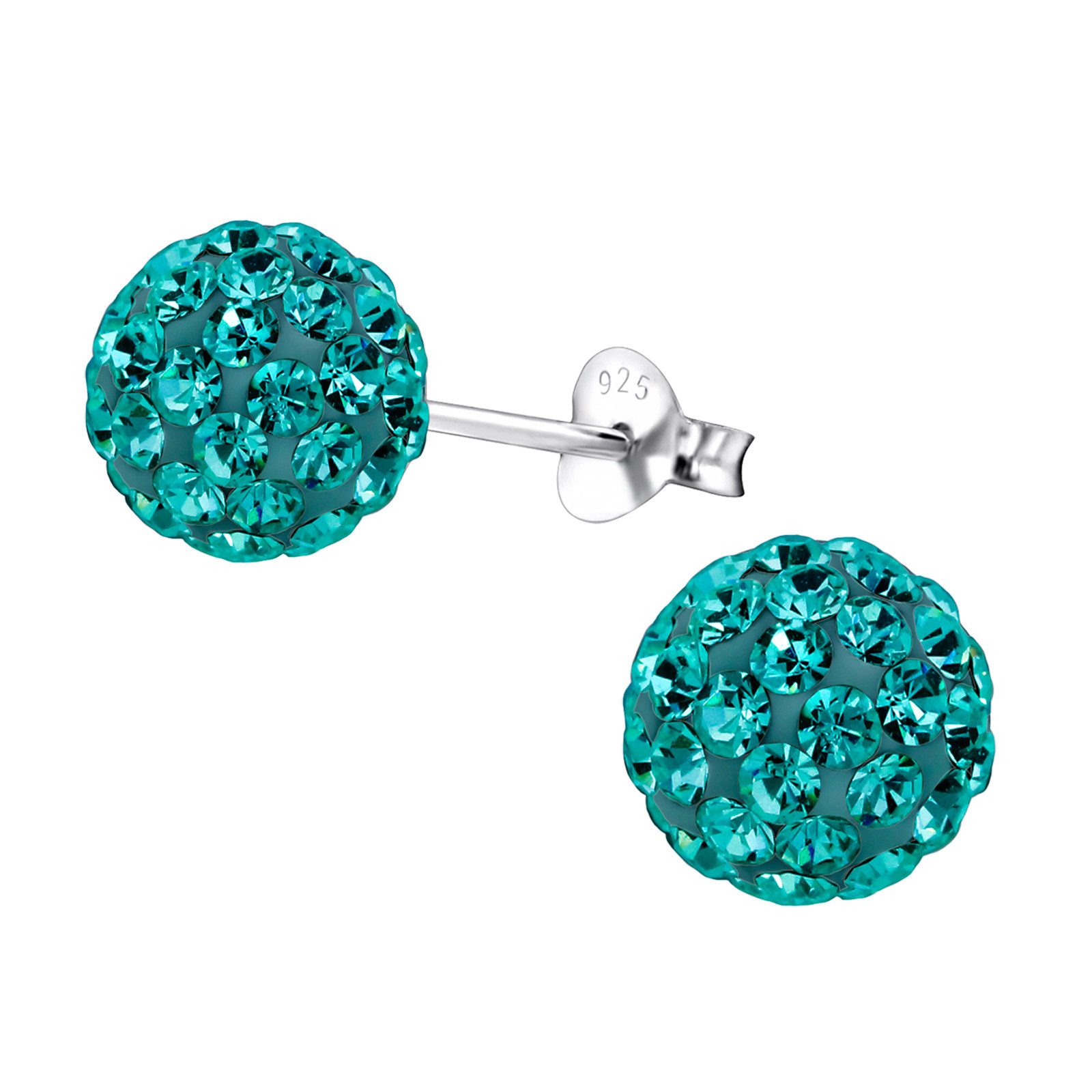 Ohrring-Set Ohrstecker Discokugel Blue Zircon Silber Multikristall .925 Silber