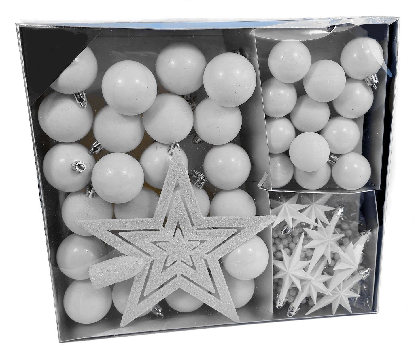Spetebo Christbaumschmuck Christbaumschmuck 45 Teile Set - weiß (45-tlg), Shatterproof Deko Weihnachtskugeln bruchsicher - Christbaumschmuck