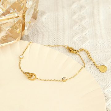 Made by Nami Armband Edelstahl Damen Gold mit zwei Edelsteinen & zwei verwundenen Kreisen, 16 + 4 cm Mutter Tochter Geschenk Wasserfester Schmuck