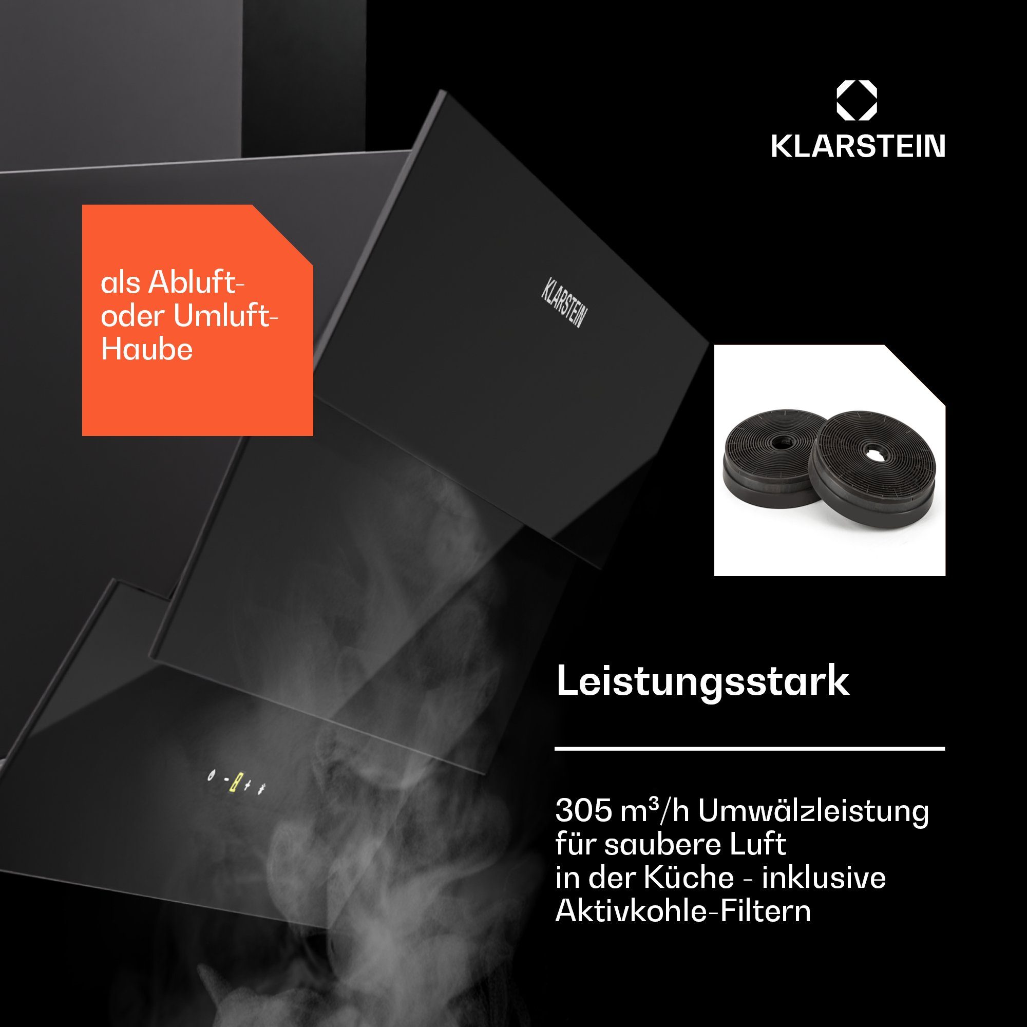 Klarstein Deckenhaube Abluft Umluft LED CGCH3-Antonia-60BK Kopffreihaube Touch head -free Serie Antonia