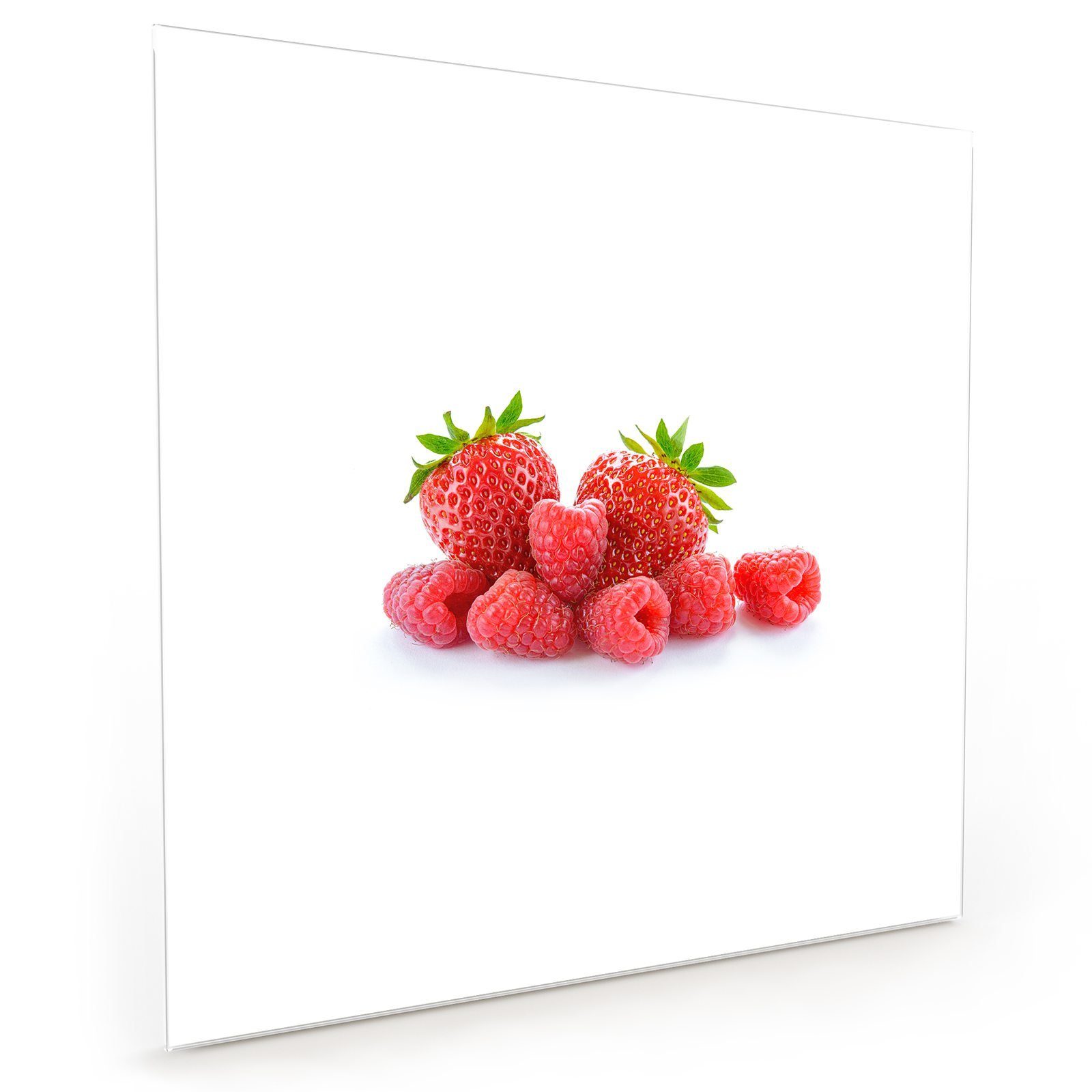 Primedeco Küchenrückwand Spritzschutz Glas Himbeeren und Erdbeeren