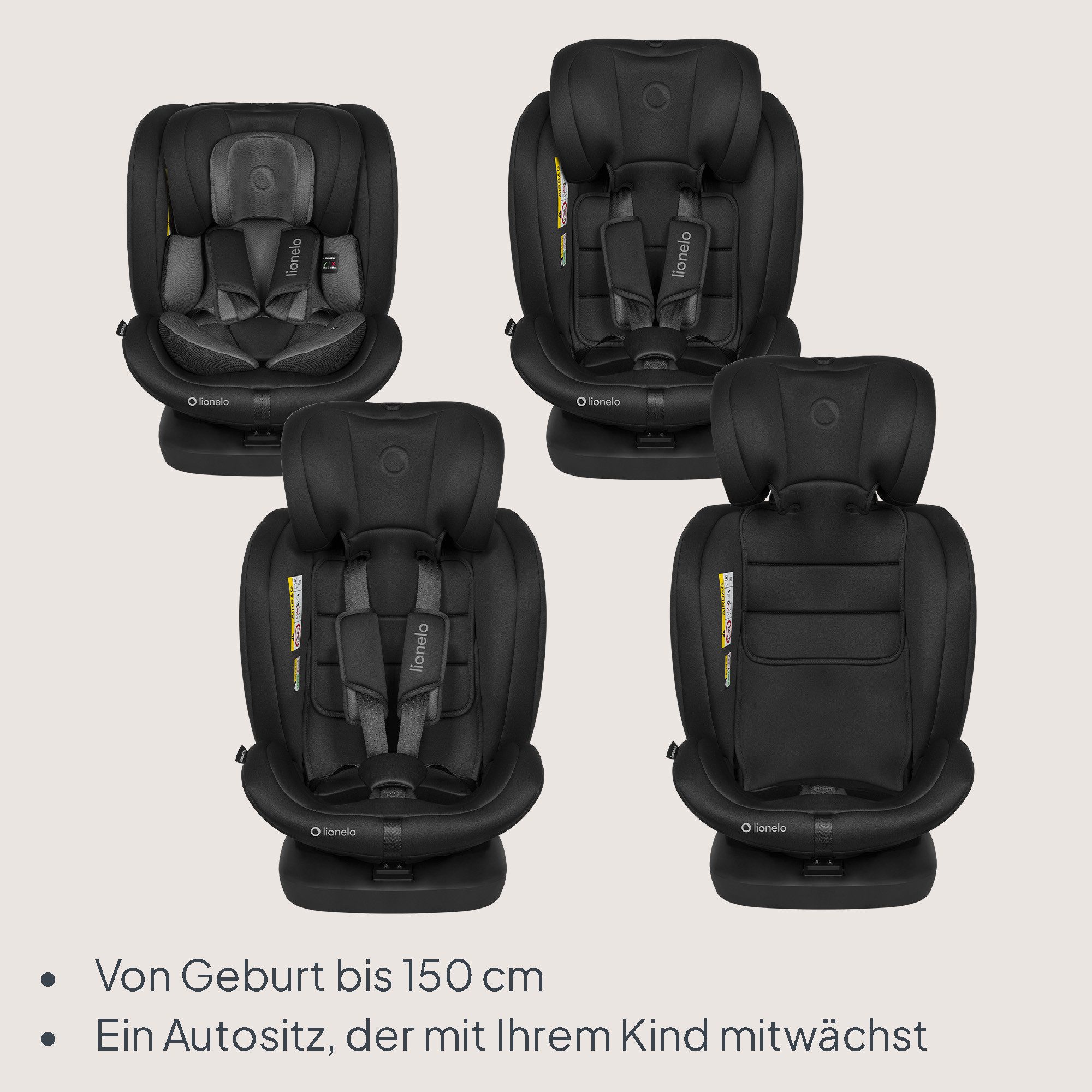 lionelo Autokindersitz BASTIAAN I-SIZE, ab: ab Geburt, bis: bis 12 Jahre, ab: 40,00 cm, bis: 150,00 cm, (Set), i-Size / 0-36 kg / Isofix + Top Tether