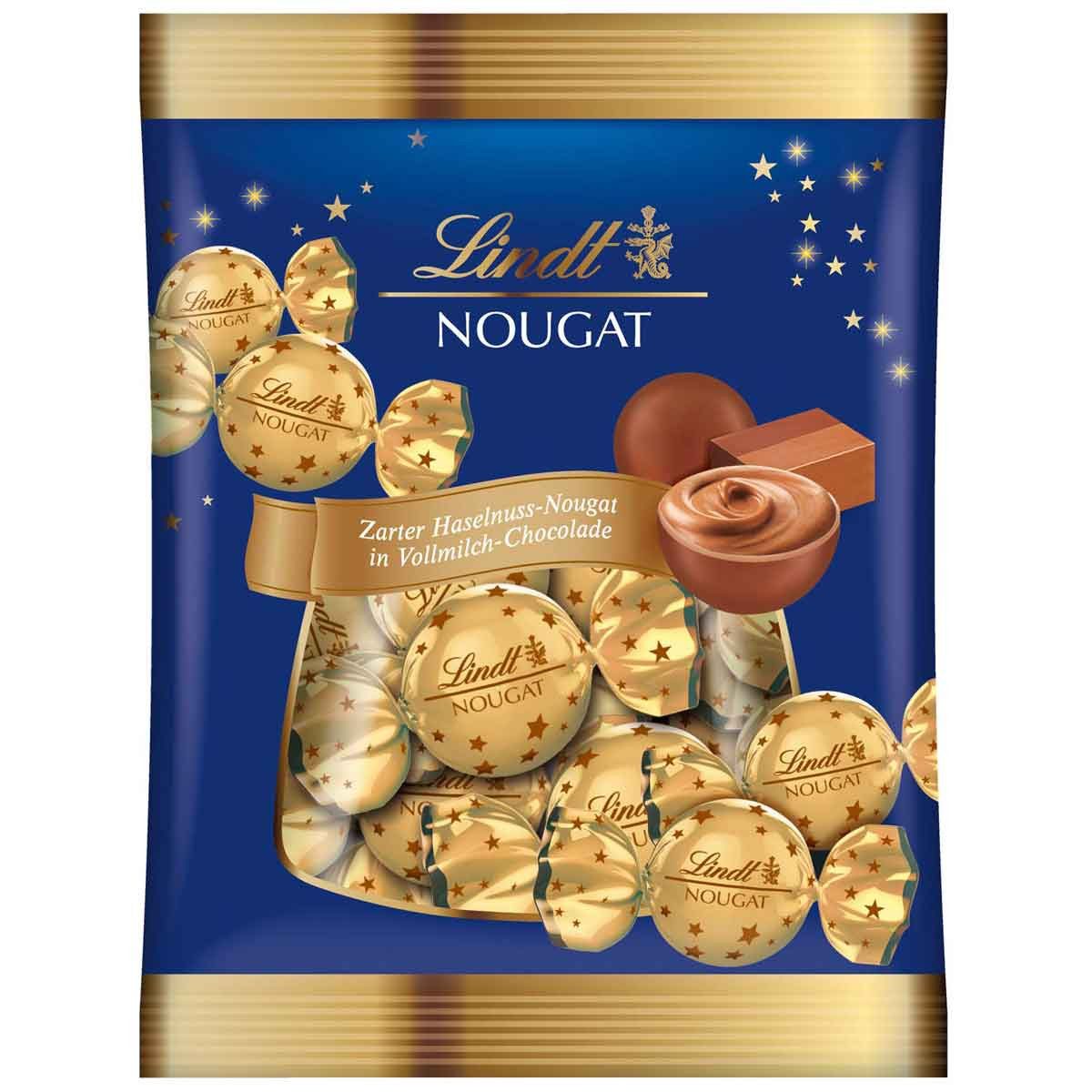 LINDT Schokolade, Lindt Nougat Kugeln Nougat Vollmilchschokolade mit Füllung 101g
