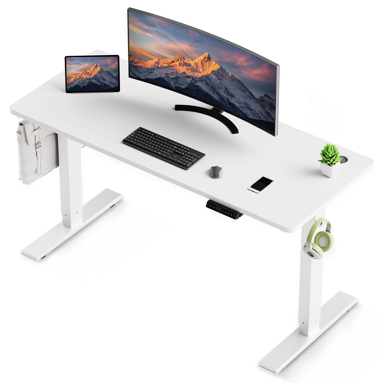 HOMAVO Schreibtisch Elektrisch höhenverstellbarer Schreibtisch Memory-Funktion (Sitz-/Steh-Erinnerung), USB/Typ-C, 120/140/180 cm, 18 mm Tischplatte