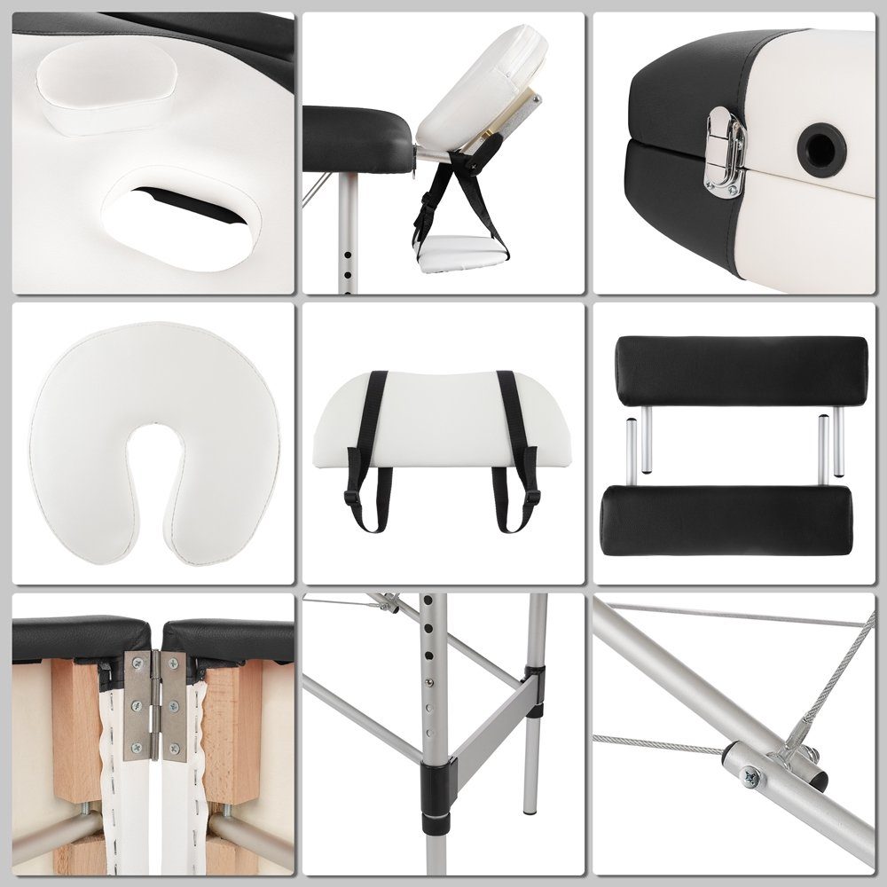 Mucola Massageliege Massageliege Aluminium 2 Zonen schwarz Massagebank klappbar Therapie (Stück, Premium-Massageliege), Abnehmbare Elemente