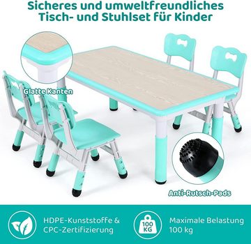 TLGREEN Kindersitzgruppe Kindertisch mit 4 Stühlen, Tisch Stuhl Set Höhenverstellbar