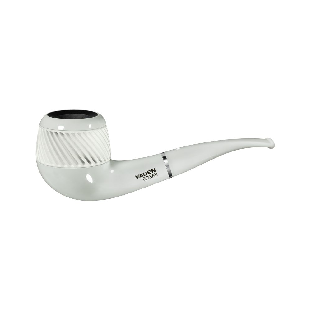 Handpfeife Edgar Pfeife Pipe weiß / braun Made in Germany 9mm Filter Weißpunkt