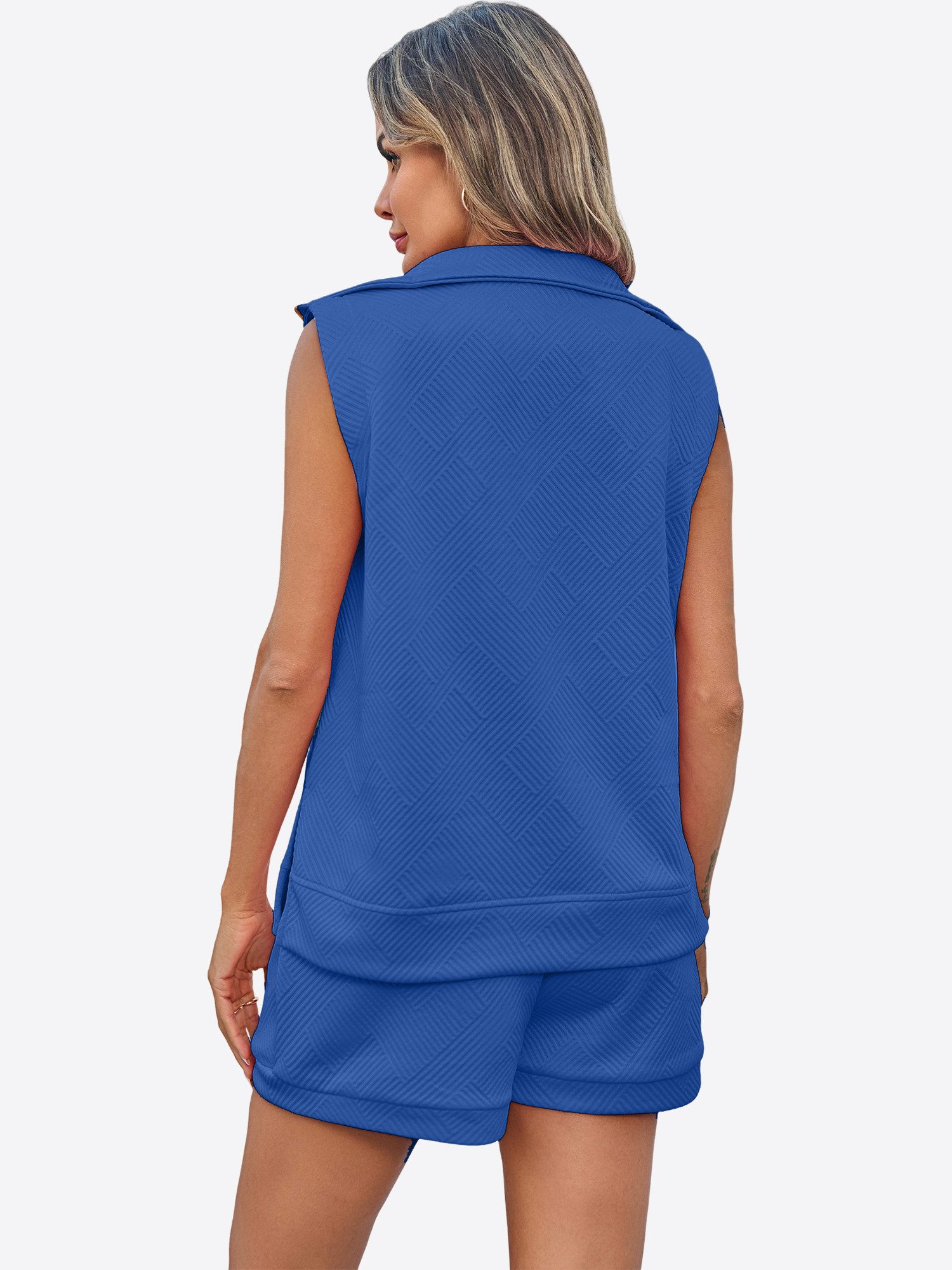 Imily Bela Hausanzug Damen Ärmelloses Top mit Reißverschluss Shorts mit Kordelzug Outfit (Set, 2 tlg., 2er-Pack, Top+Shorts) in Unifarbe
