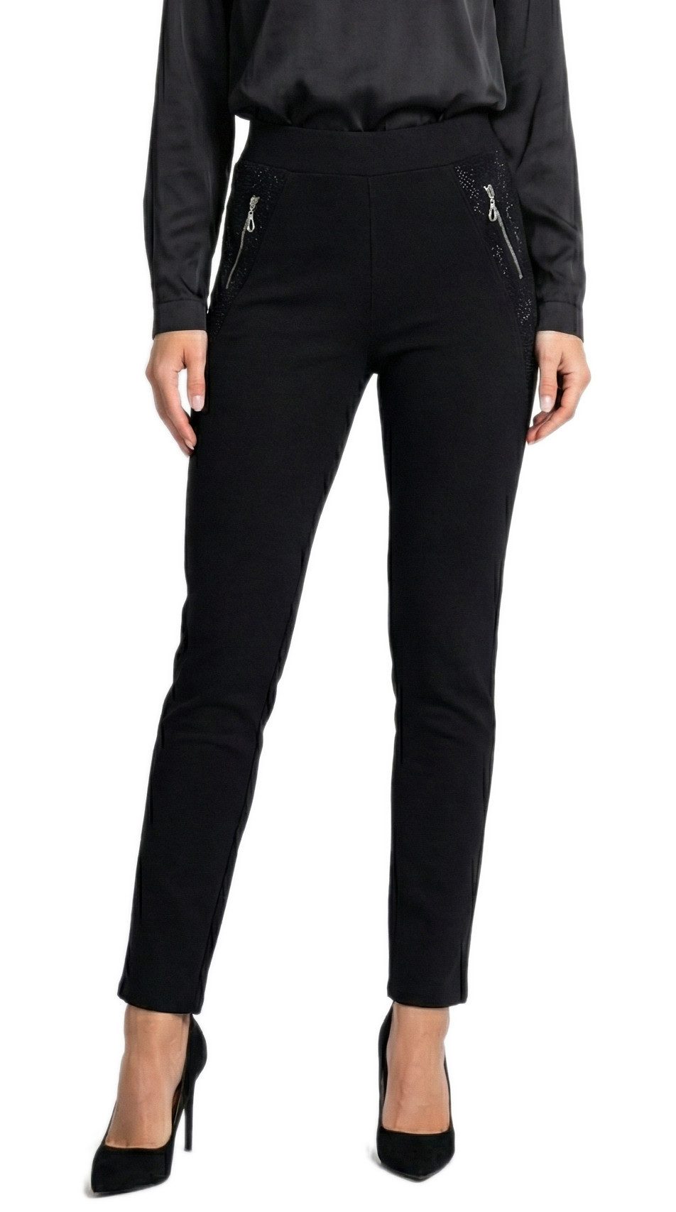 dy_mode Stoffhose Damen Stoffhose mit Glitzer Elegante Freizeithose Stretchhose in Unifarbe, Middle Waist, mit elastischem Bund, mit Glitzer