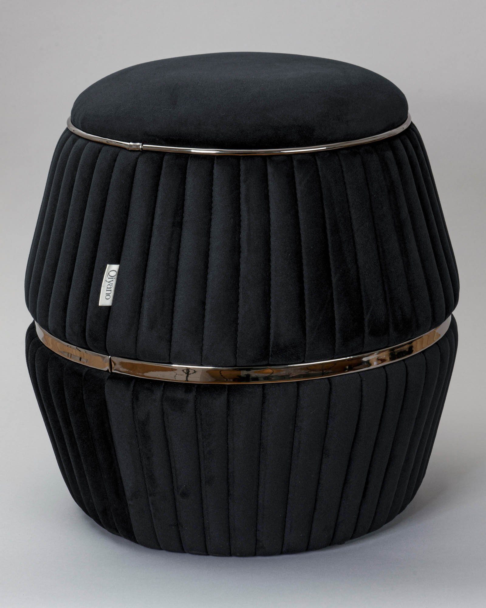 Qiyano Hocker Sitzhocker Samt Schwarz - Ziernähte, Wohn-, Schlafzimmer (1 S günstig online kaufen