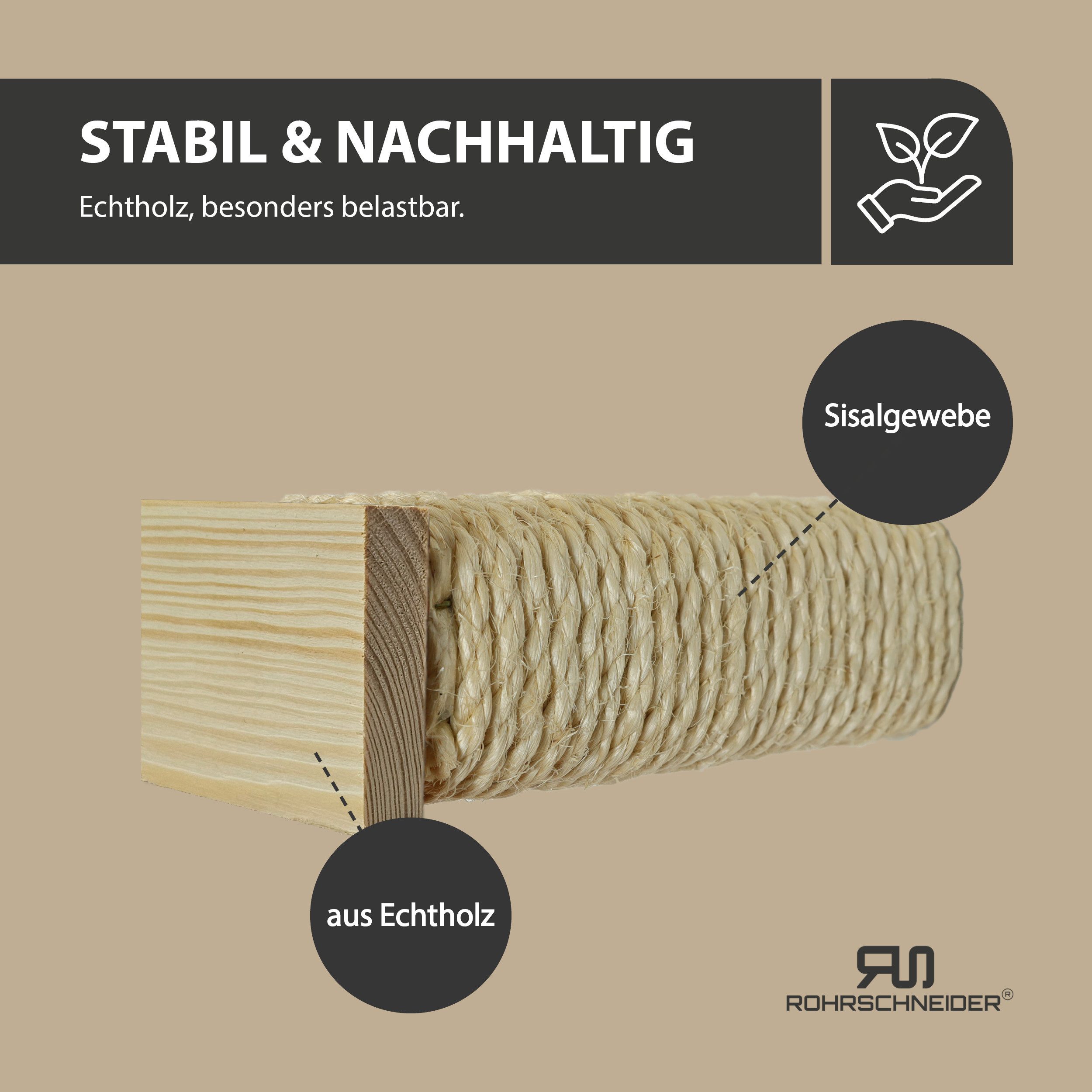 Rohrschneider Katzen-Kletterwand Katzentreppe Wand natur Wandelement Kratzstamm mit Sisalseil