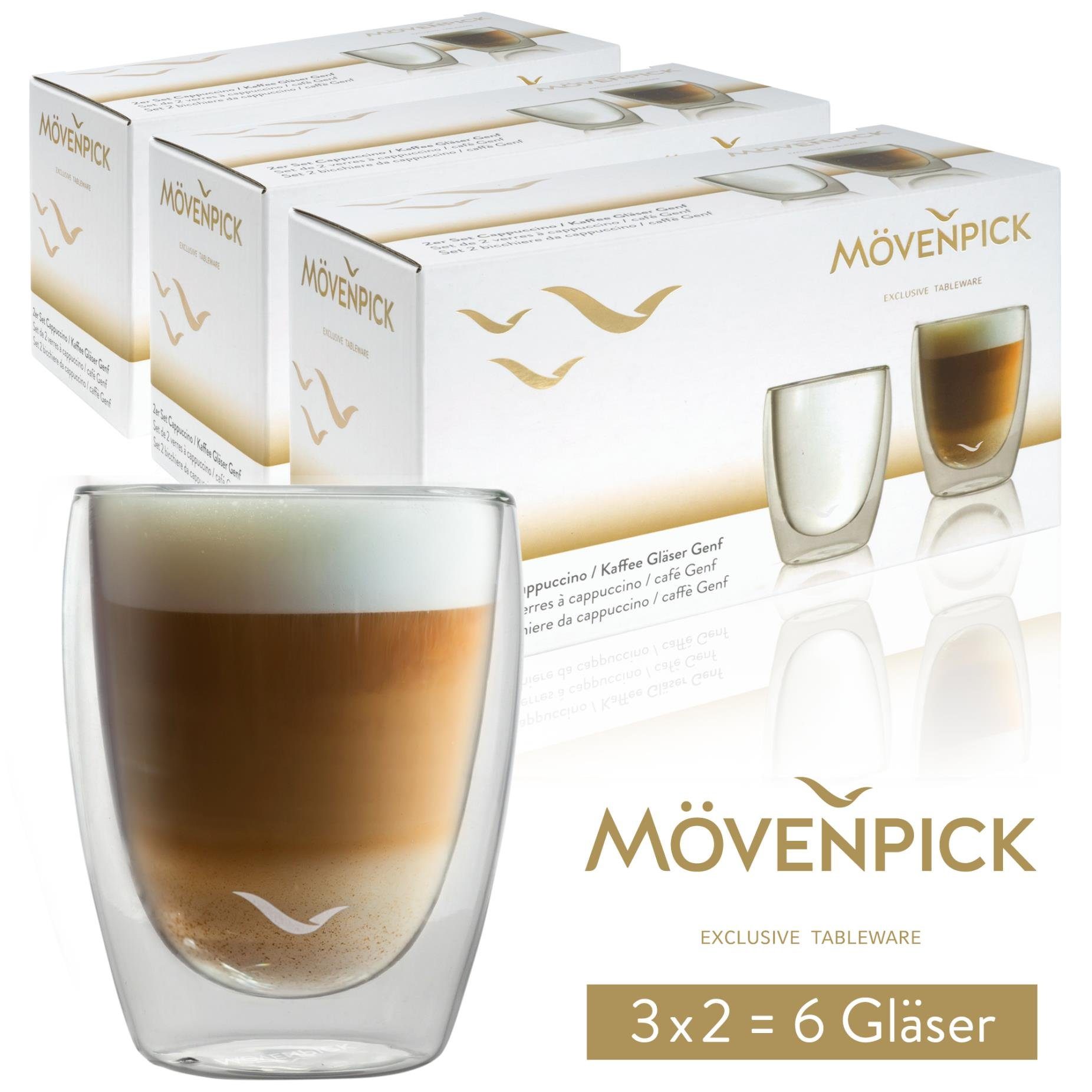 Mövenpick Gläser-Set 6 x Cappuccino Gläser, Borosilikatglas, 220 ml - Spülmaschinengeeignete doppelwandige Gläser - Thermogläser geeignet als Teegläser und Kaffeegläser