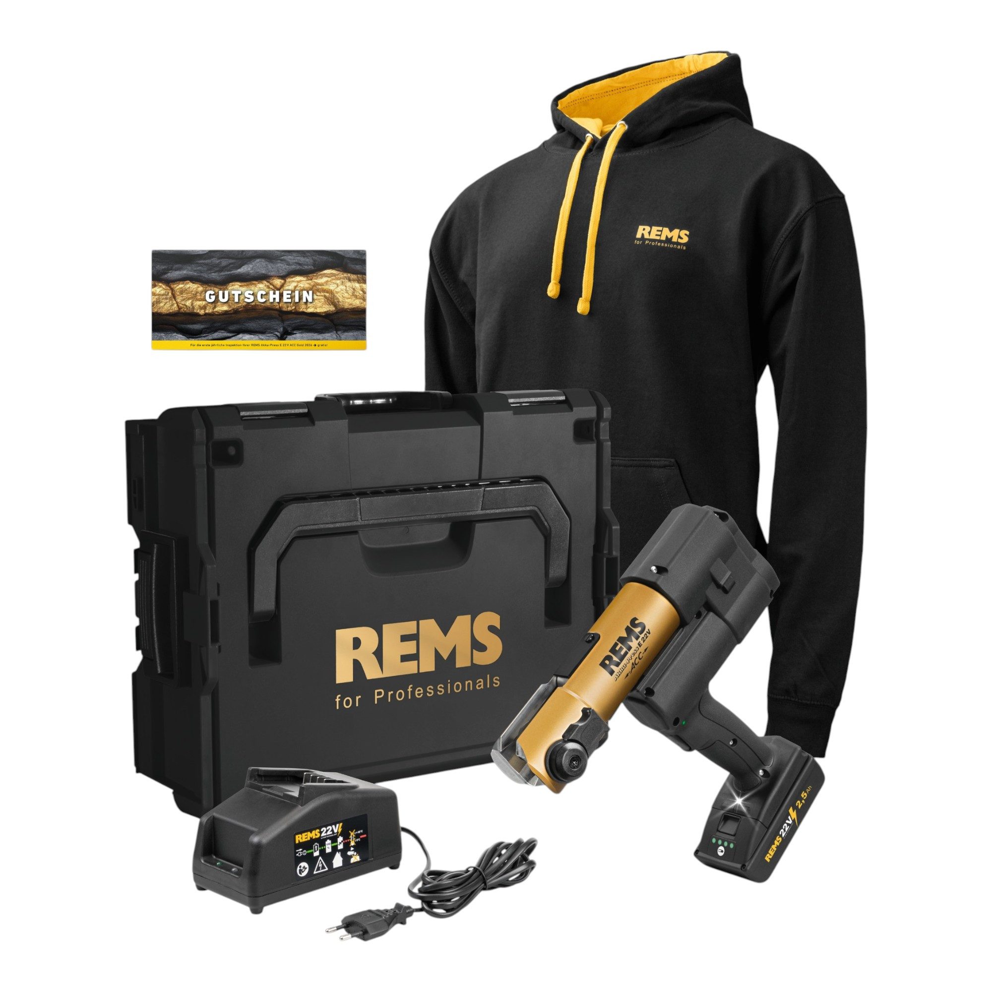 Rems E 22 V ACC Gold Basic Pack 22 V + 1x Akku 2,5 Ah + 1x Lader + L-Boxx