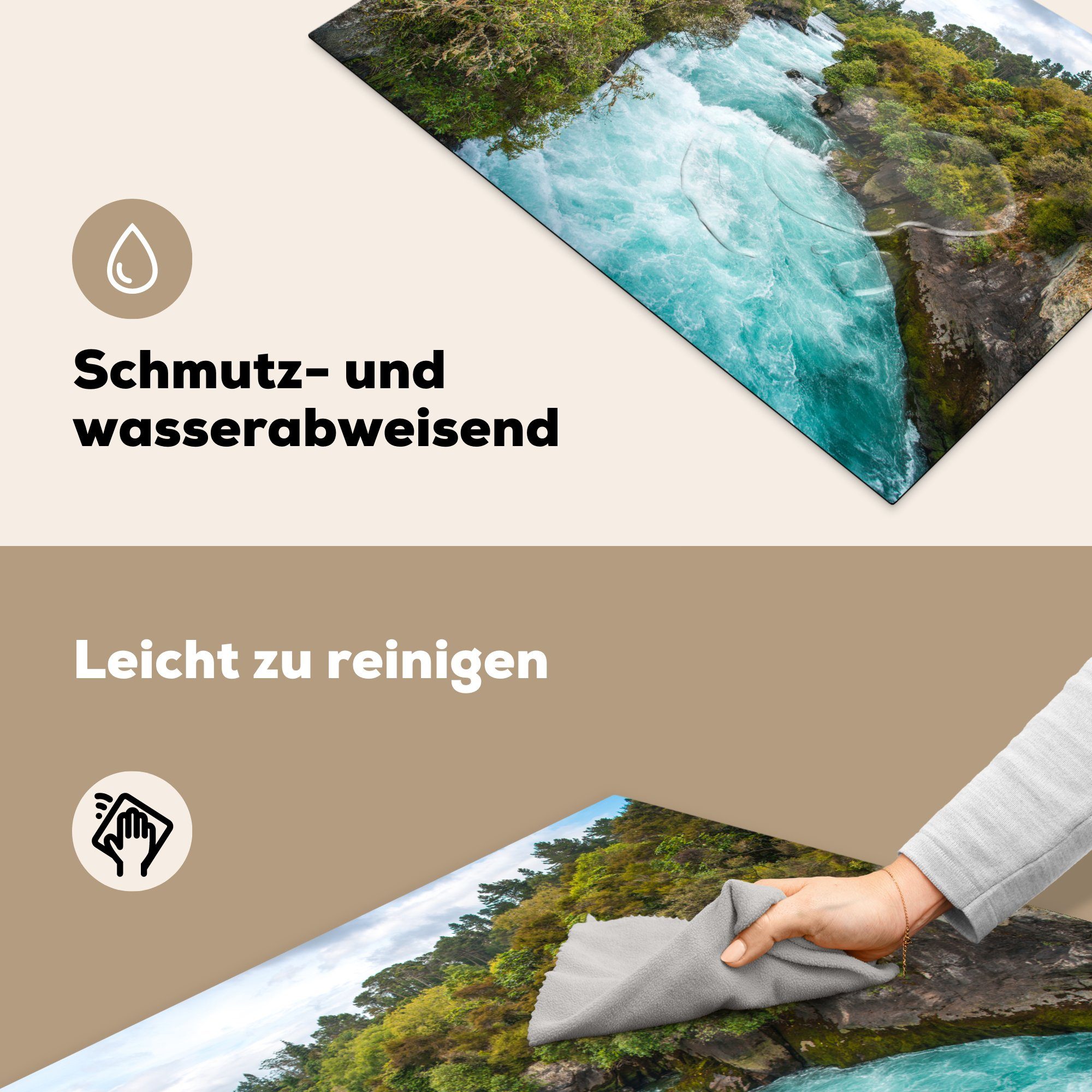 für tlg), Ceranfeldabdeckung Herdblende-/Abdeckplatte Wasser Neuseeland, cm, (1 Induktionskochfeld 81x52 Bäume Vinyl, Schutz MuchoWow - - die küche,